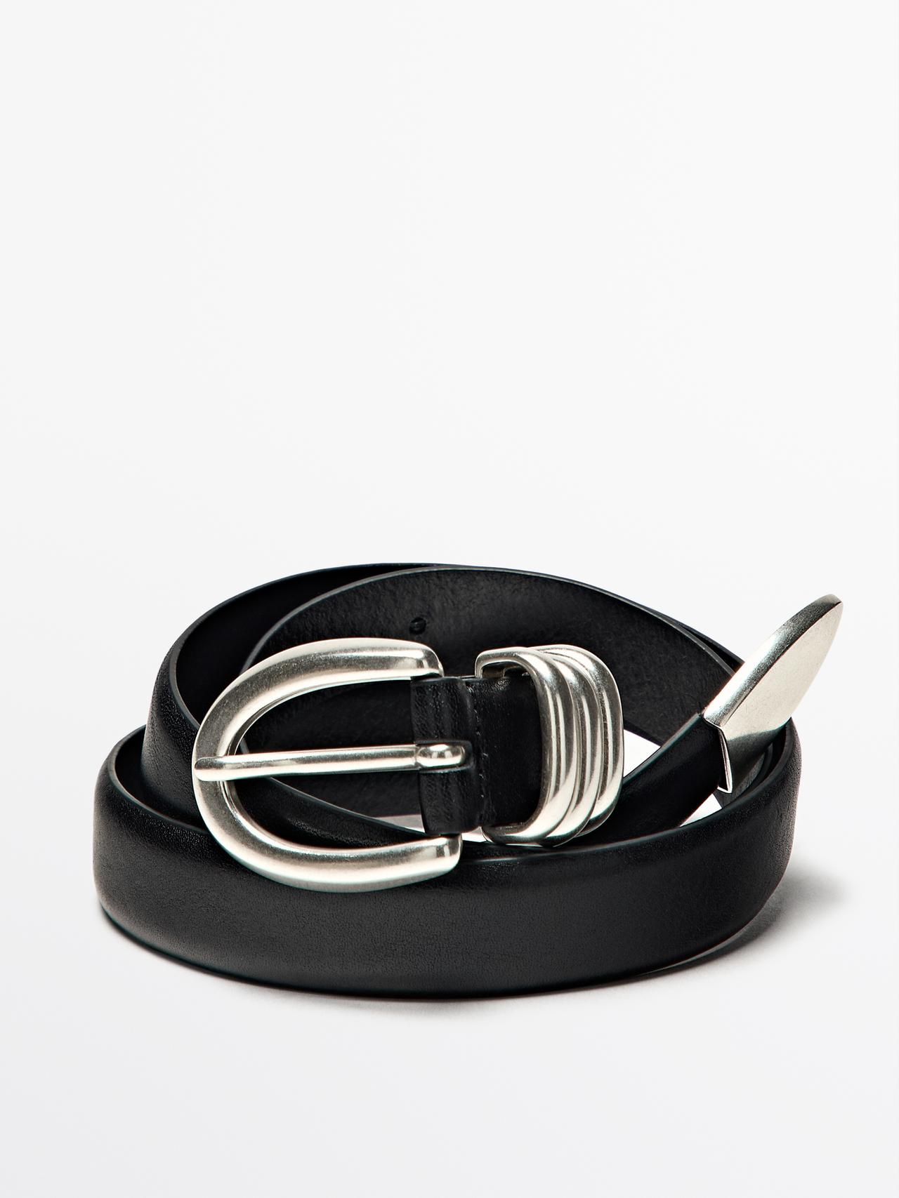 Nappa leather belt with metal detail — BLACK