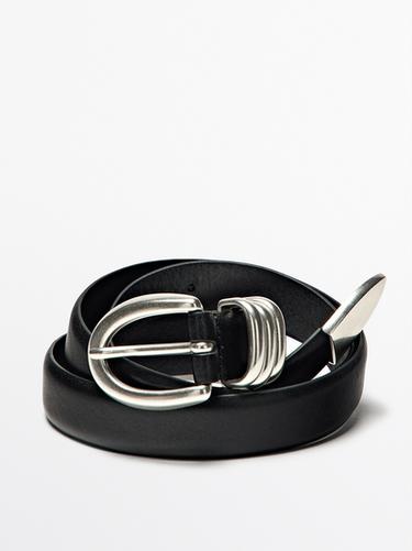 Nappa leather belt with metal detail — BLACK 5