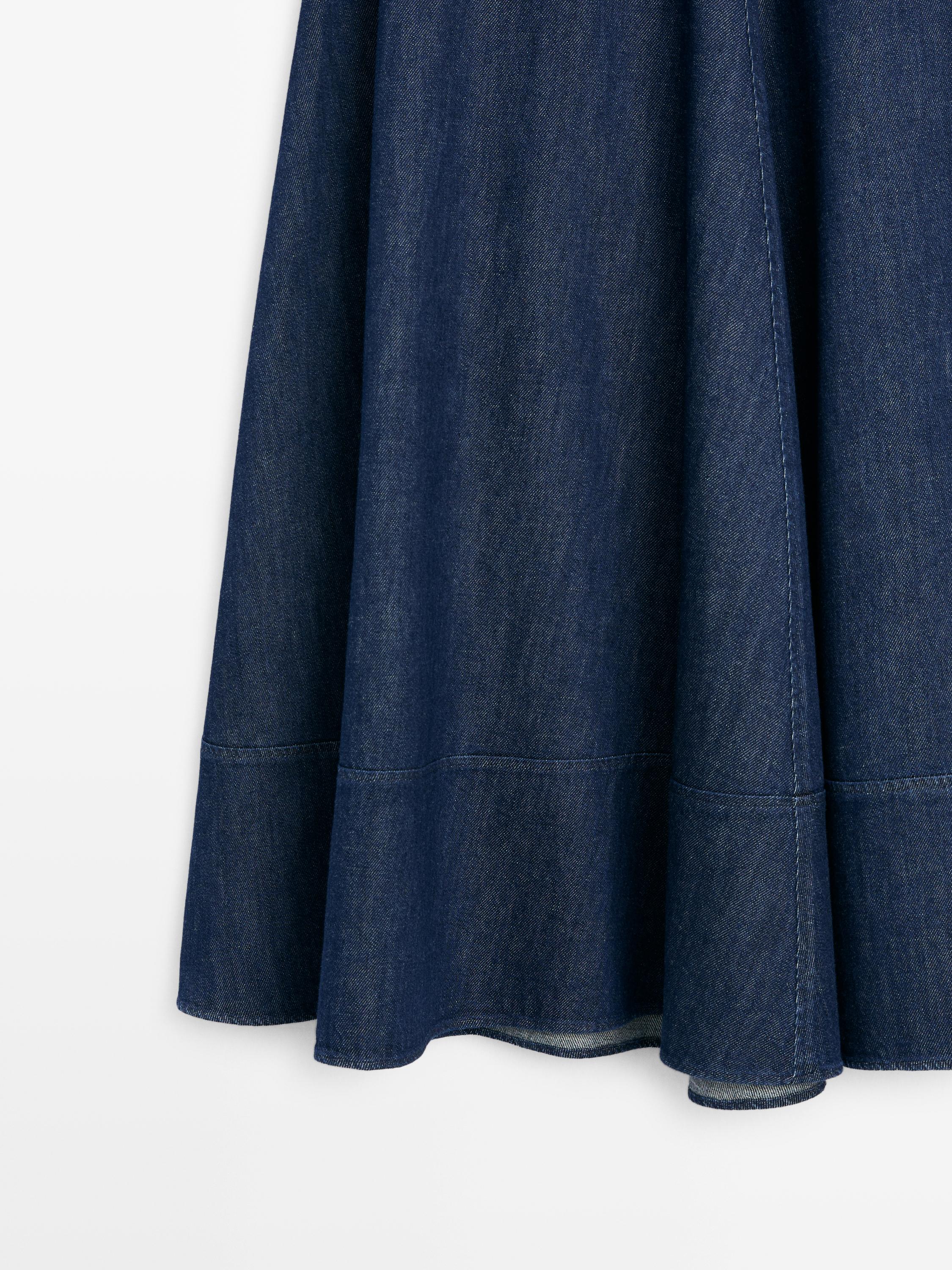 Cotton blend denim midi skirt