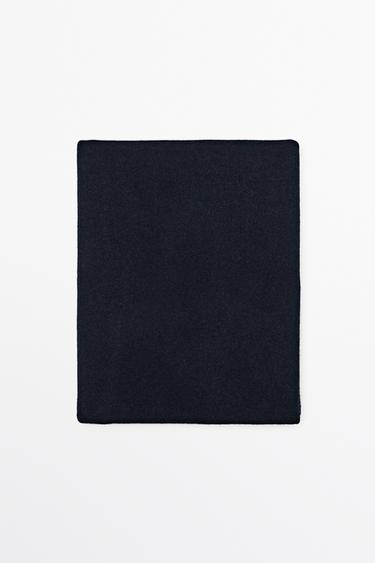 Plain wool-cashmere blend fine knit scarf — NAVY BLUE 1