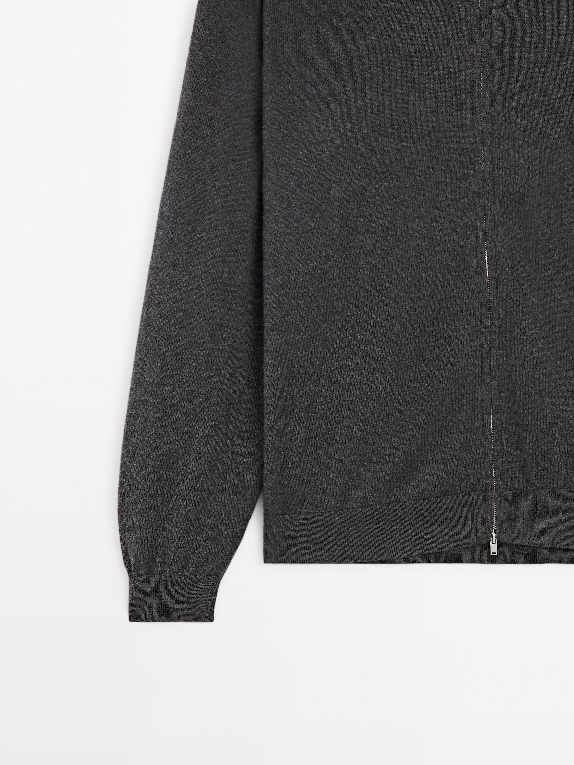 Cotton blend zip-up knit cardigan