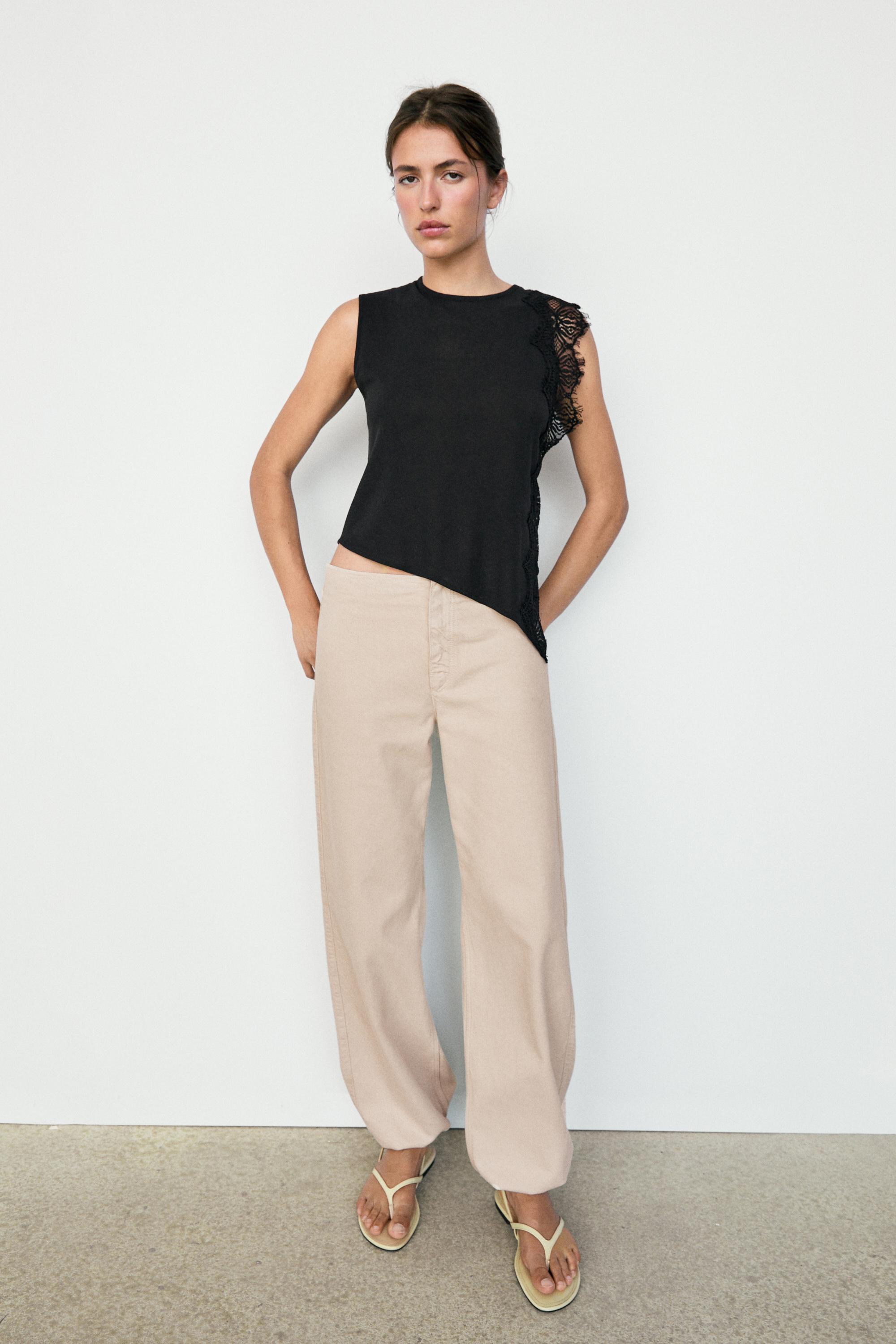 Sleeveless top with lace detail — BLACK