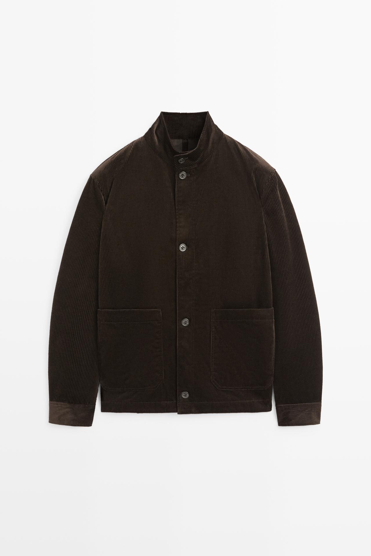 Corduroy jacket with pocket detail — BROWN