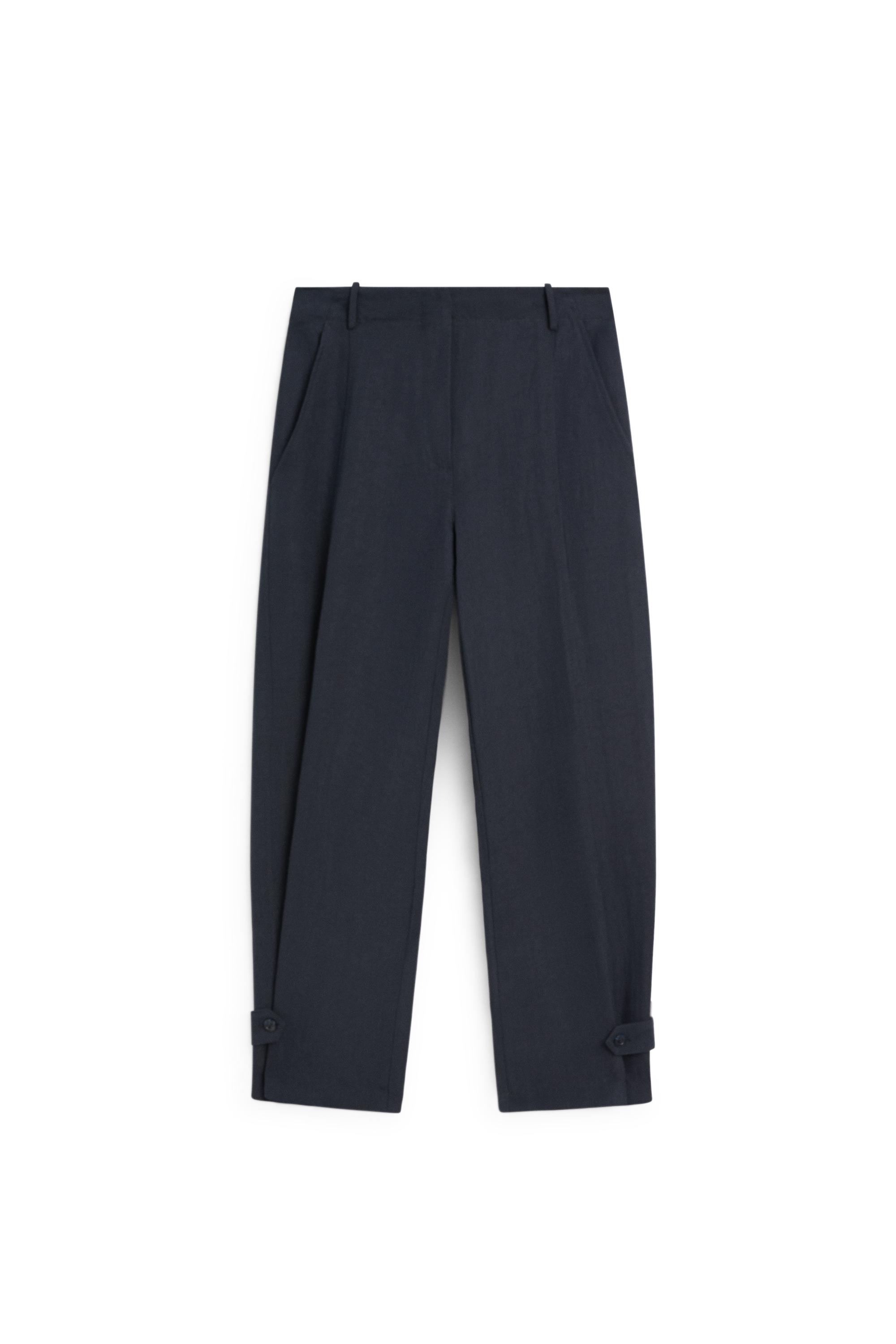 Flowing linen blend pants with buttoned tab detail — NAVY BLUE