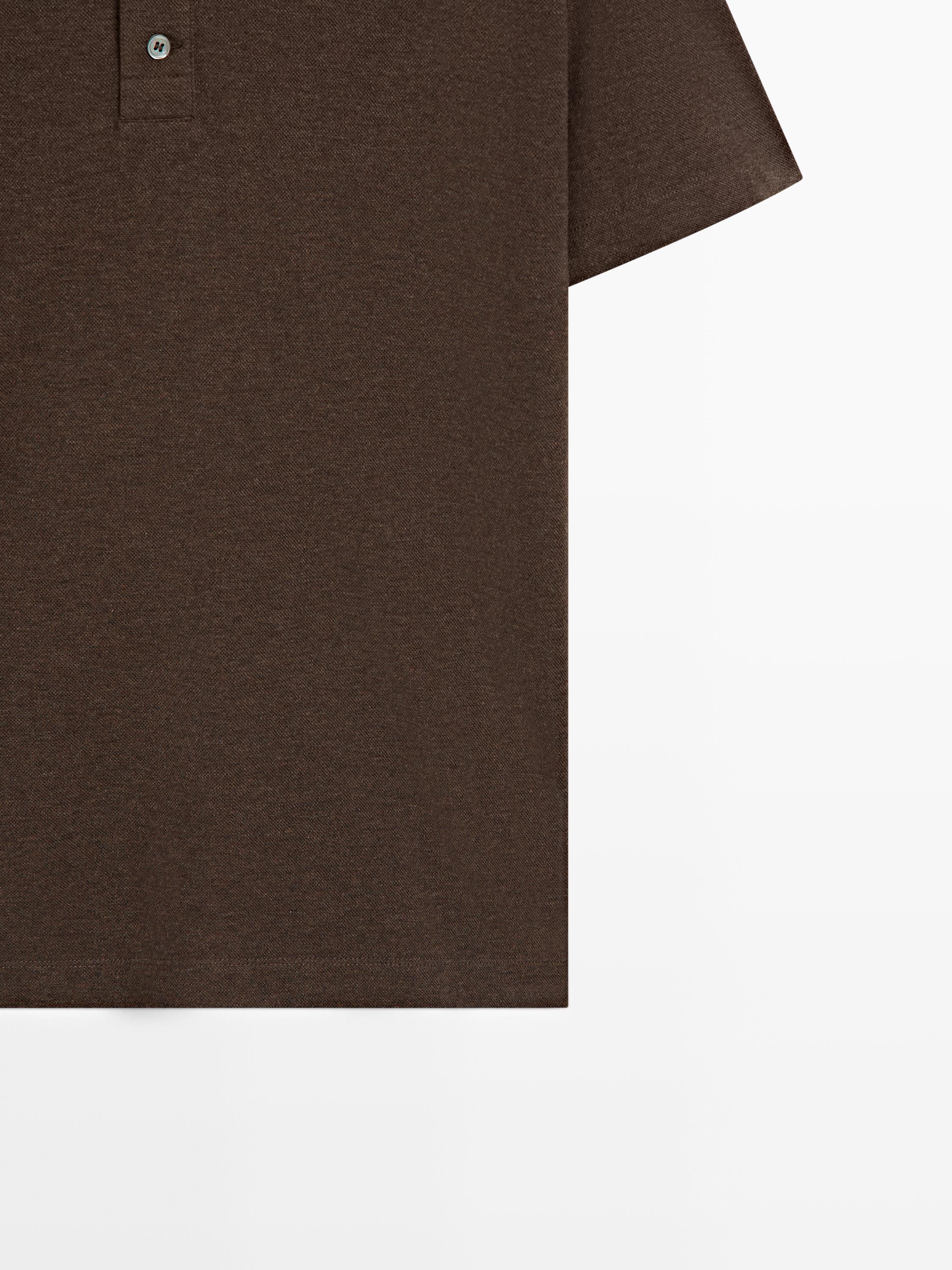 Short sleeve cotton polo shirt — Chocolate