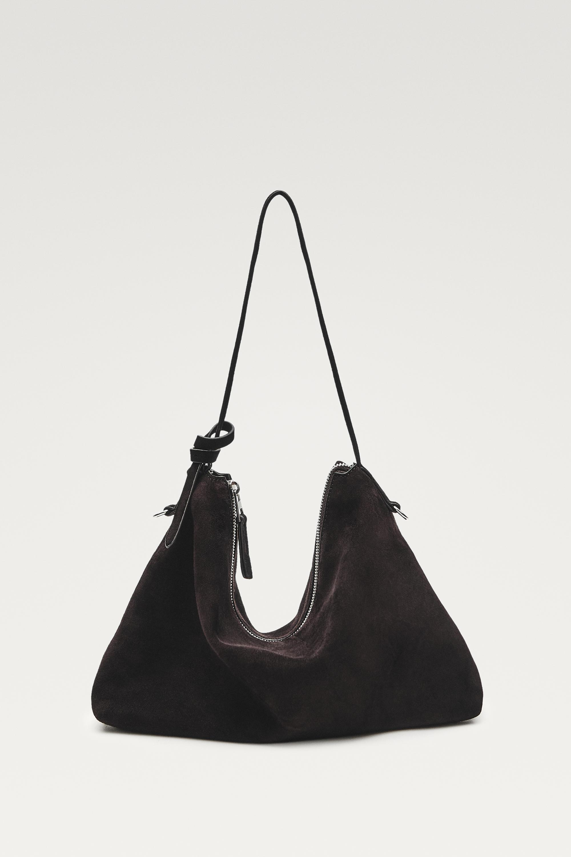Medium split suede shoulder bag — Chocolate
