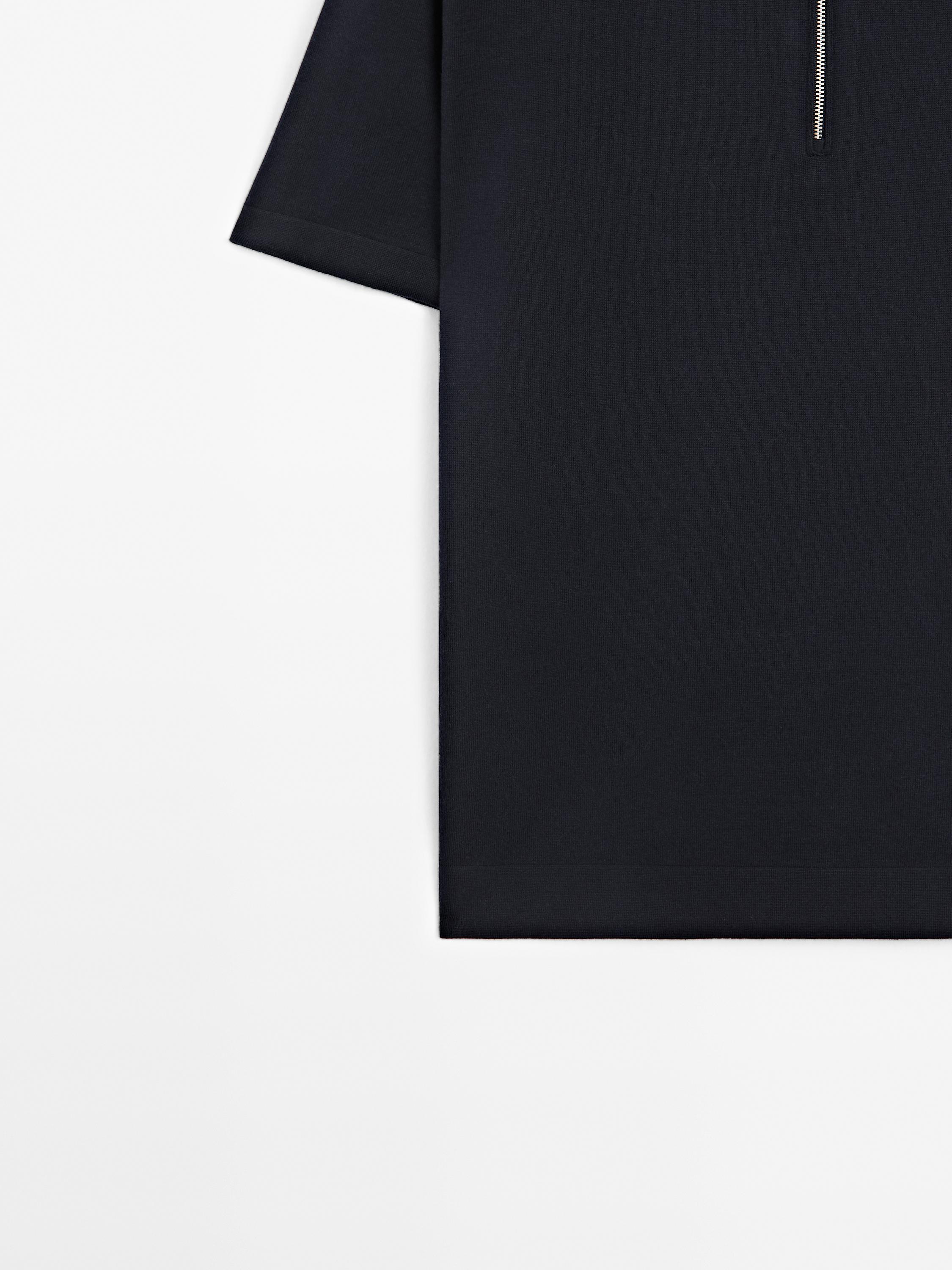 Koszulka polo z bawełnianej dzianiny z dekoltem na suwak