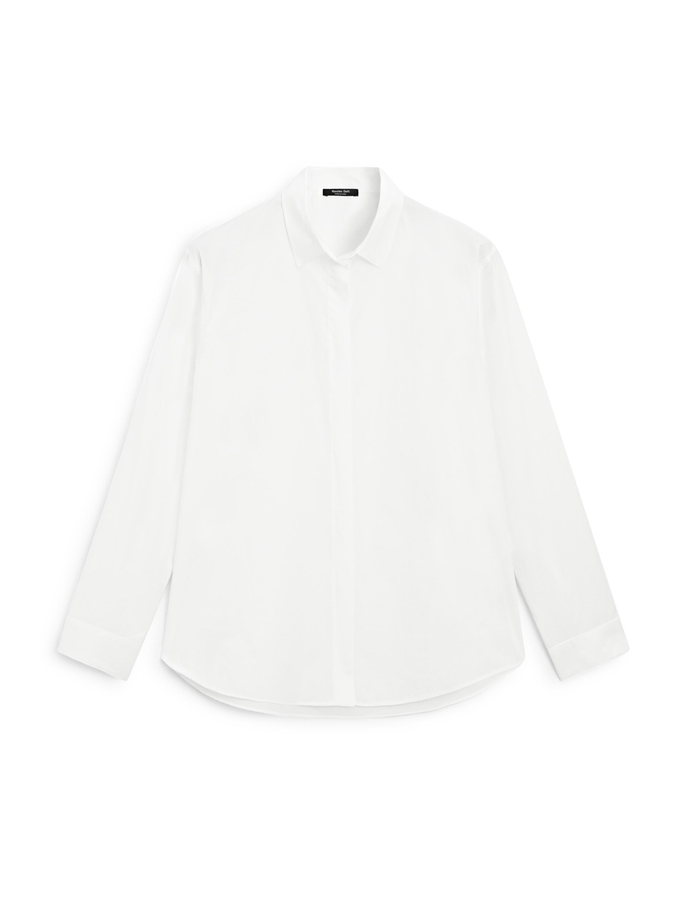 Poplin shirt with hidden buttons — WHITE