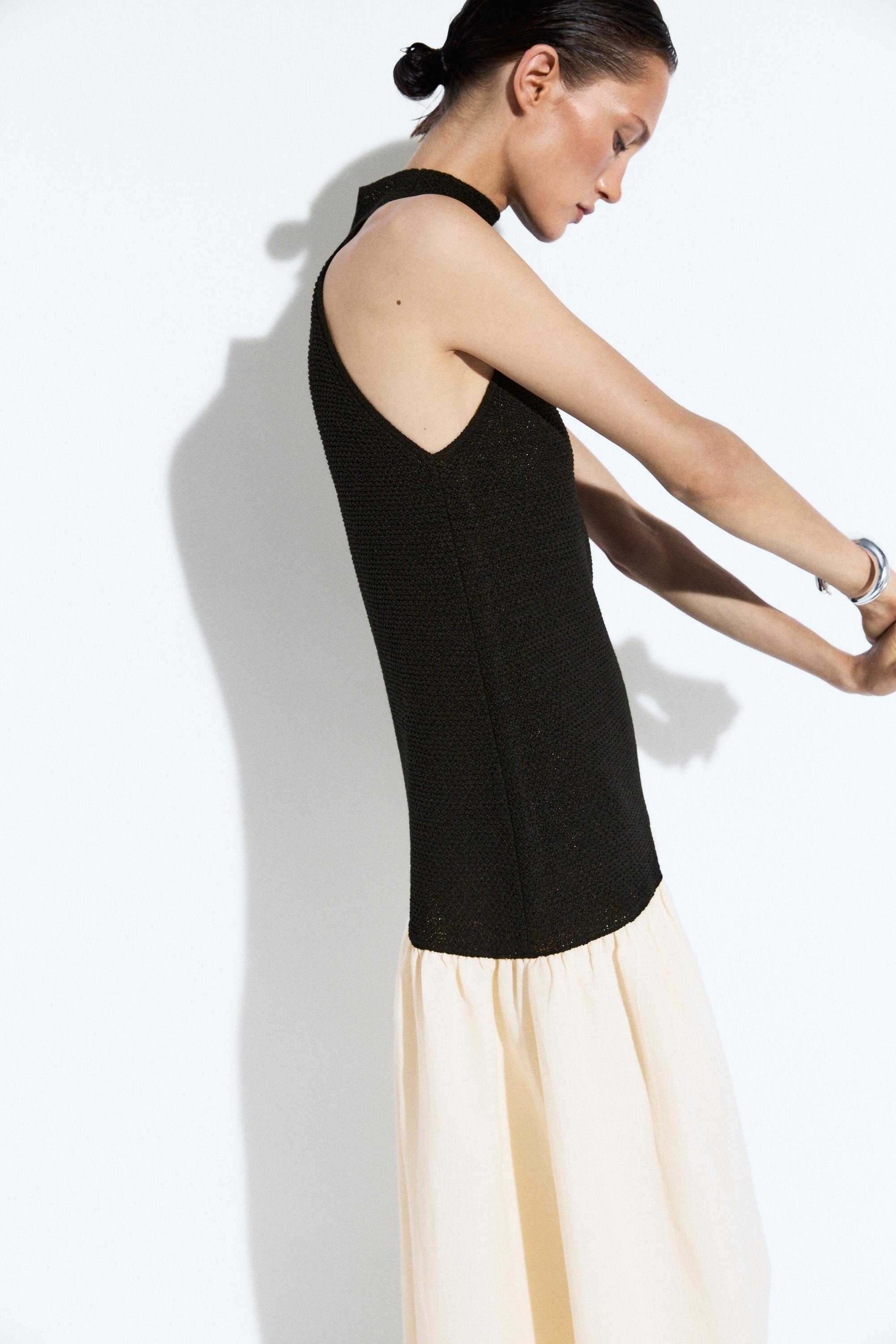 Combined midi dress — BLACK