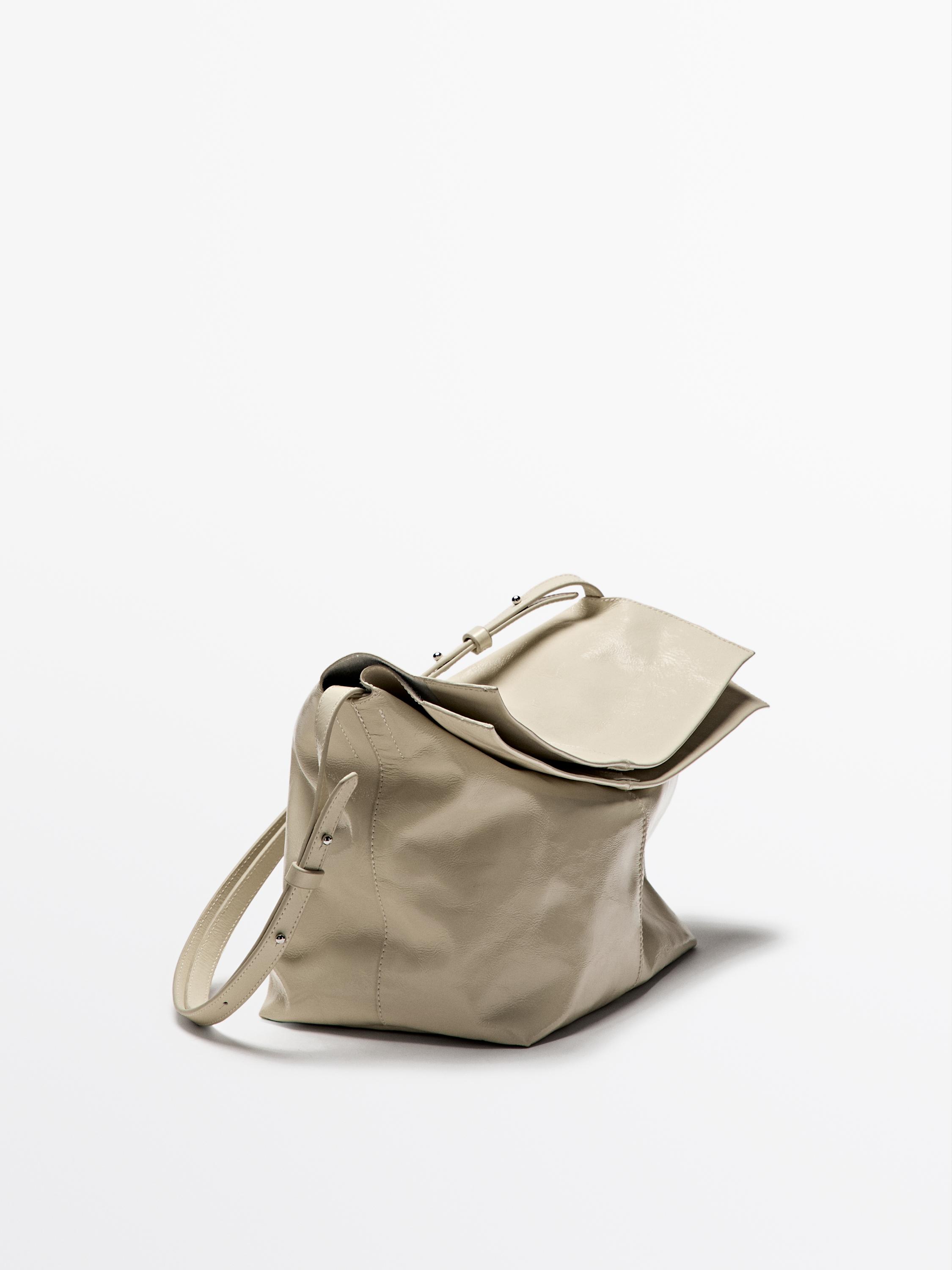 Crackled nappa leather flap bag