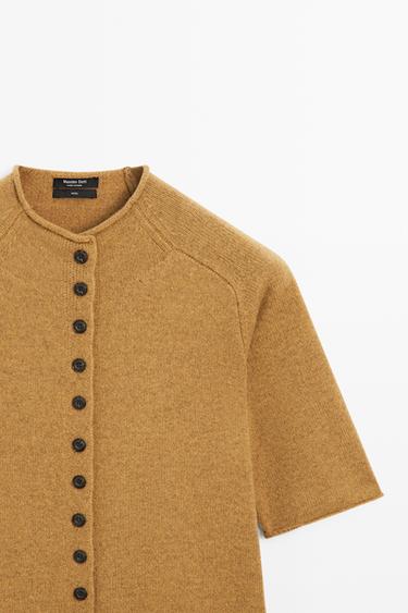 100% wool funnel neck knit cardigan — OIL 4