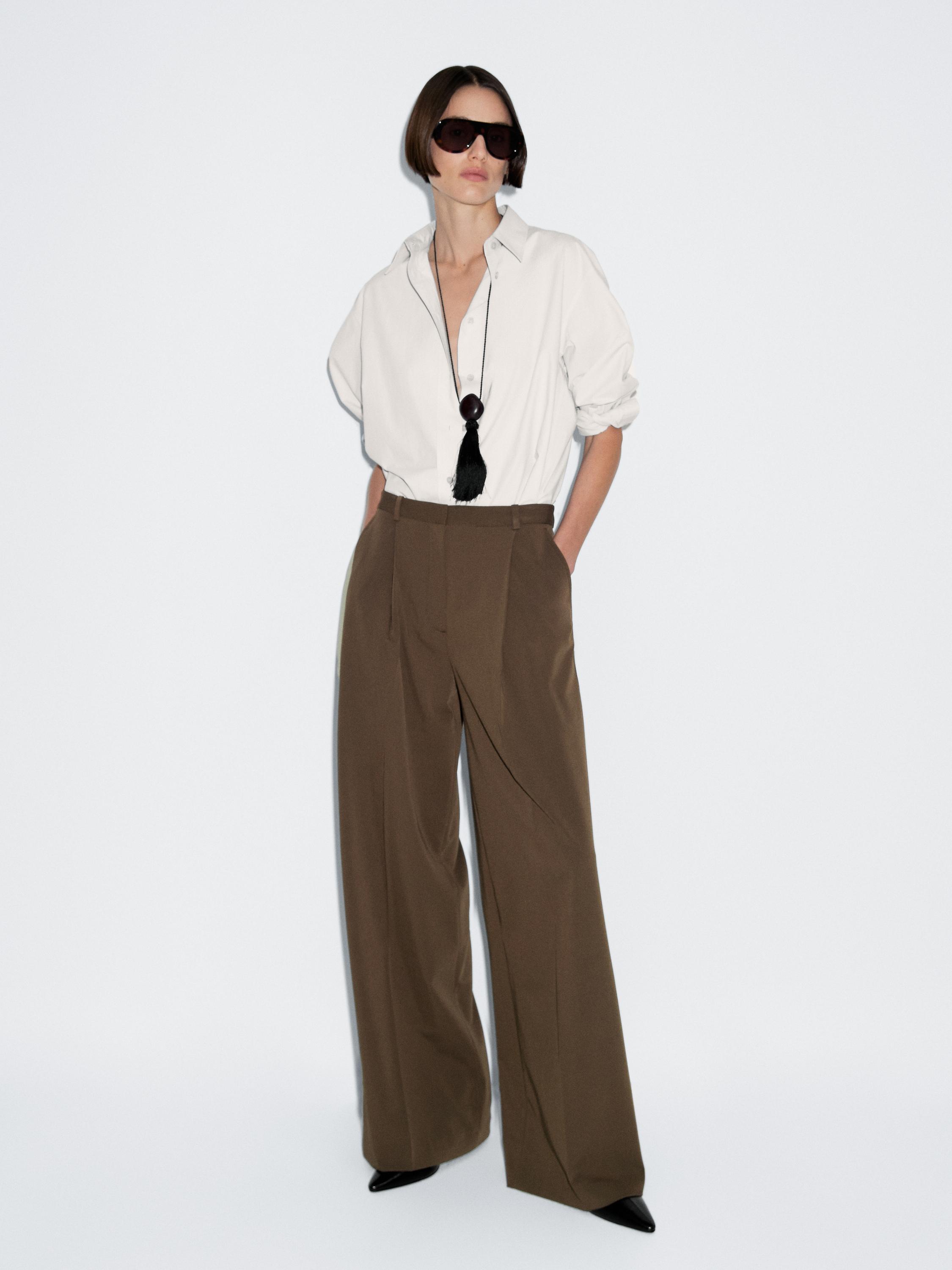 Darted wide-leg trousers
