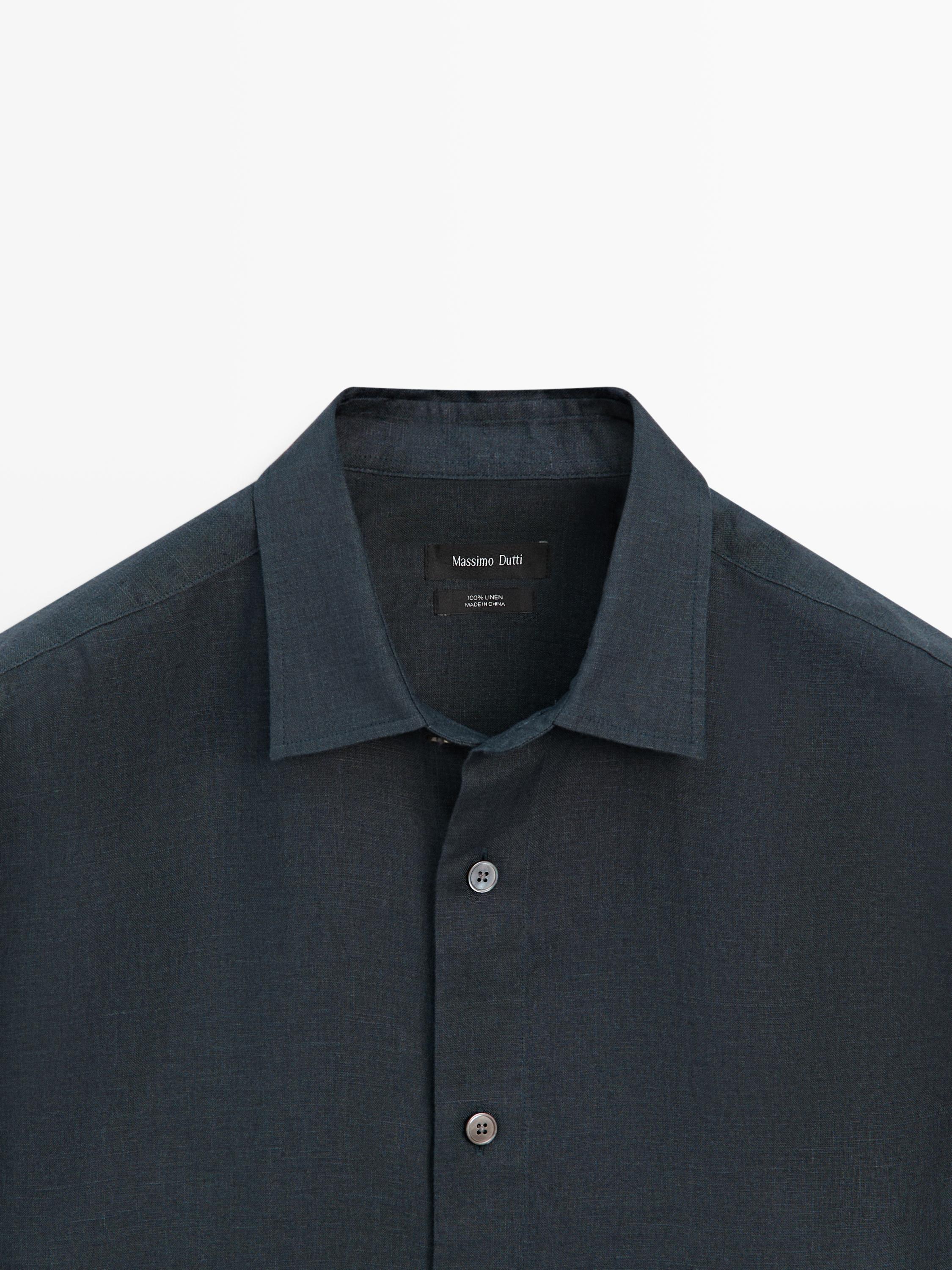 100% linen regular fit shirt — NAVY BLUE