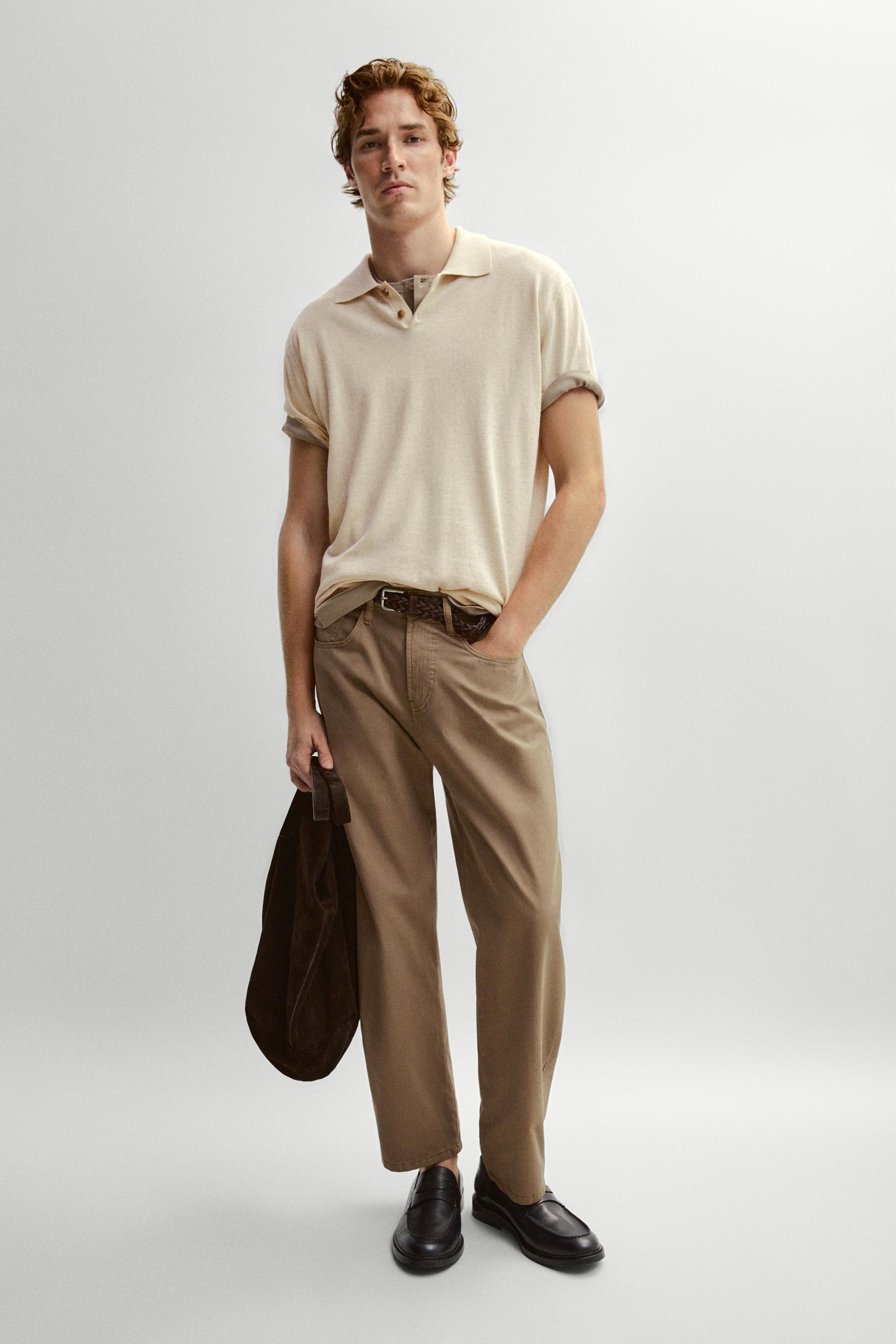 Cotton linen blend polo shirt — Beige