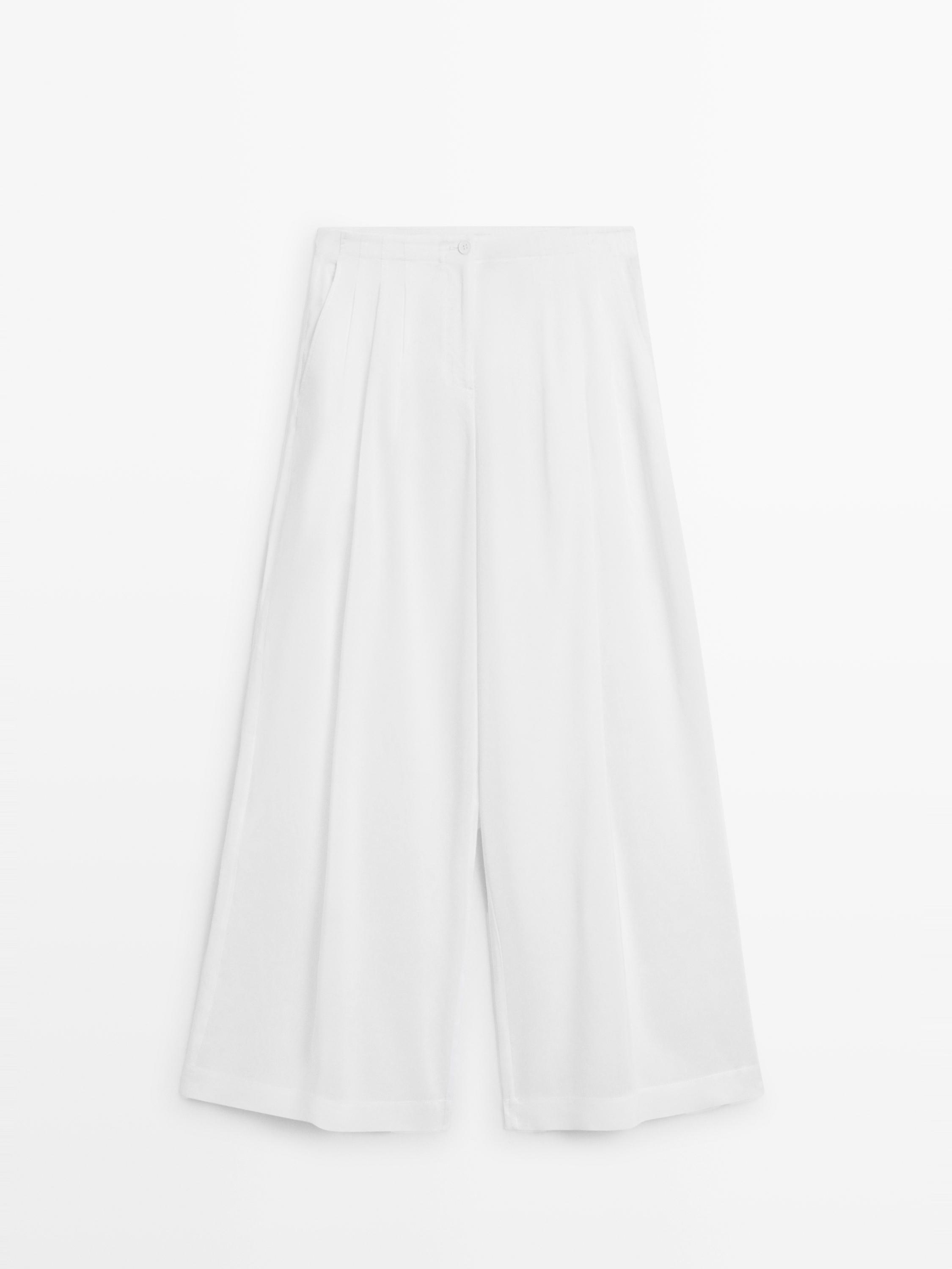 Flowing linen blend trousers — Off white