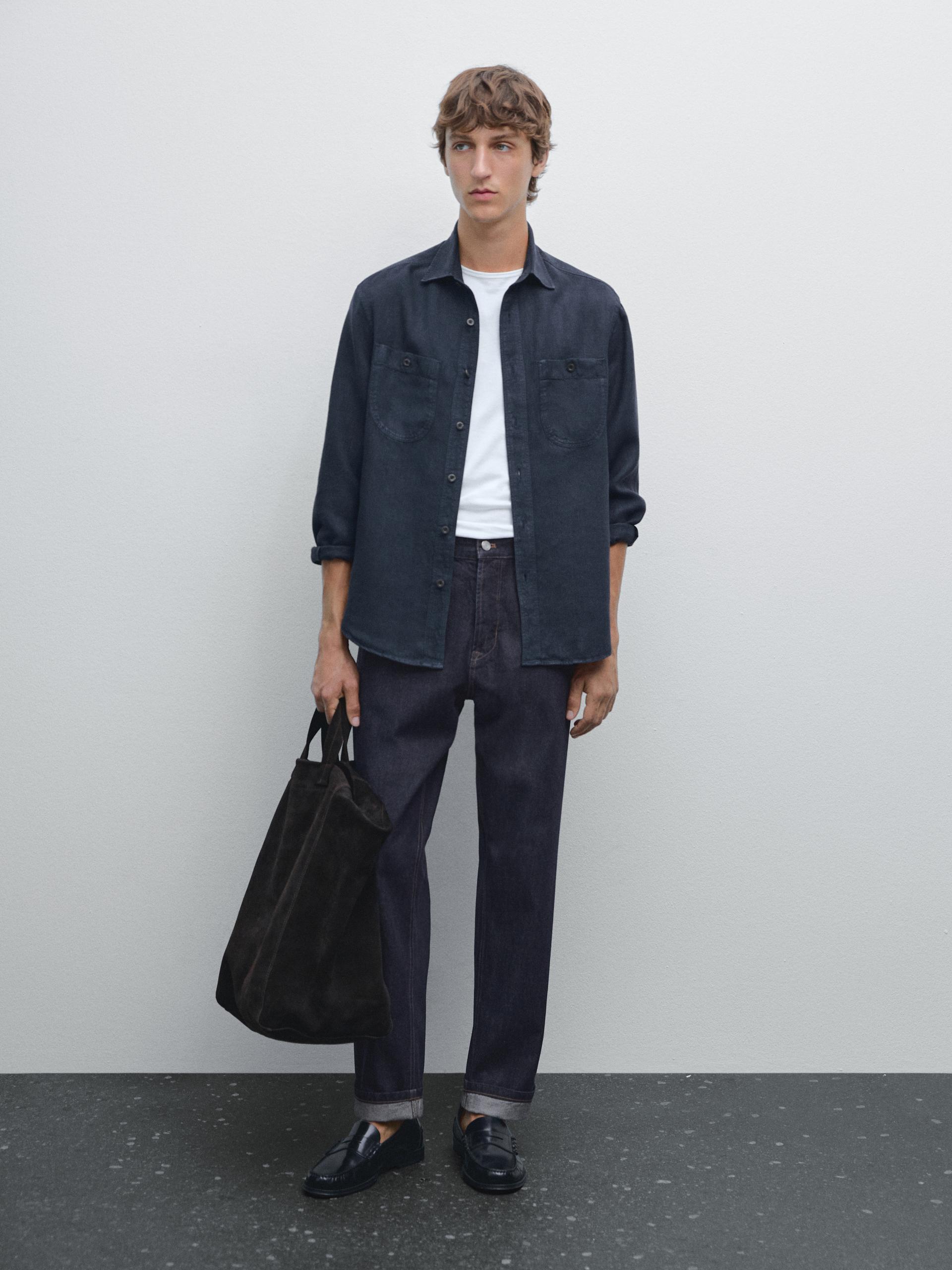Jeansy Selvedge - Granatowy - 34 - Massimo Dutti - Mężczyzna