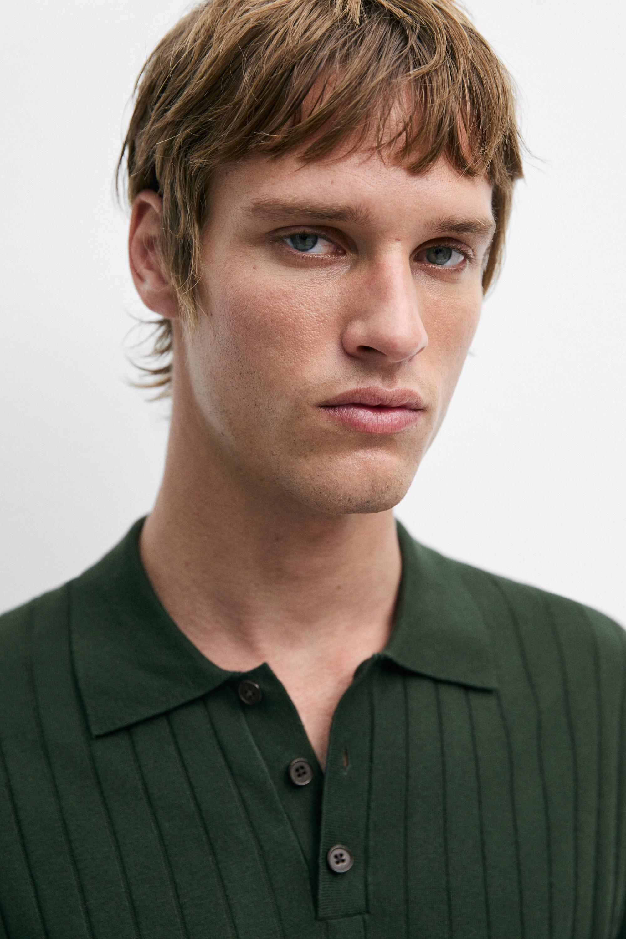 Ribbed knit cotton blend polo shirt — BOTTLE GREEN