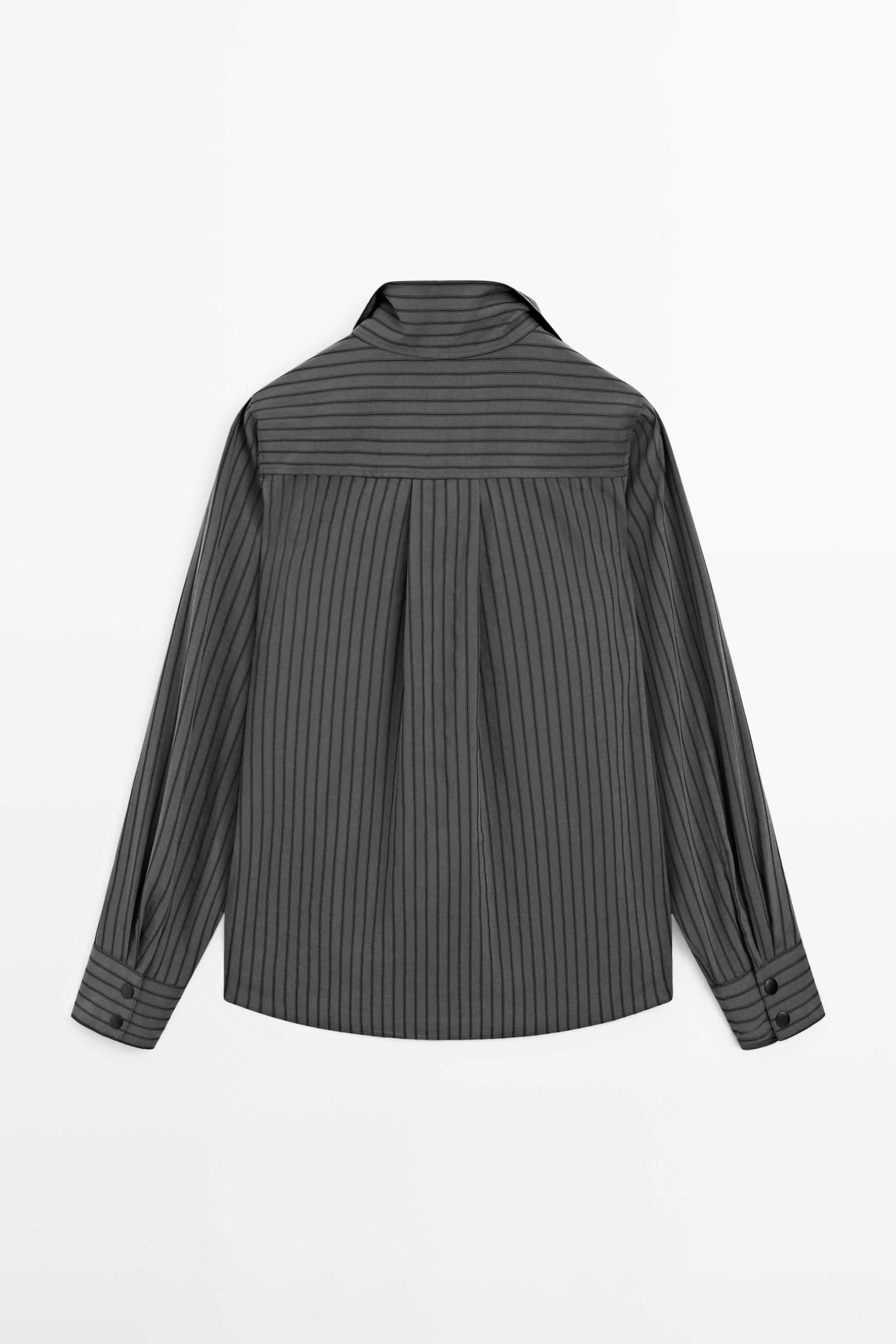 Striped flowing shirt with collar detail — GREY