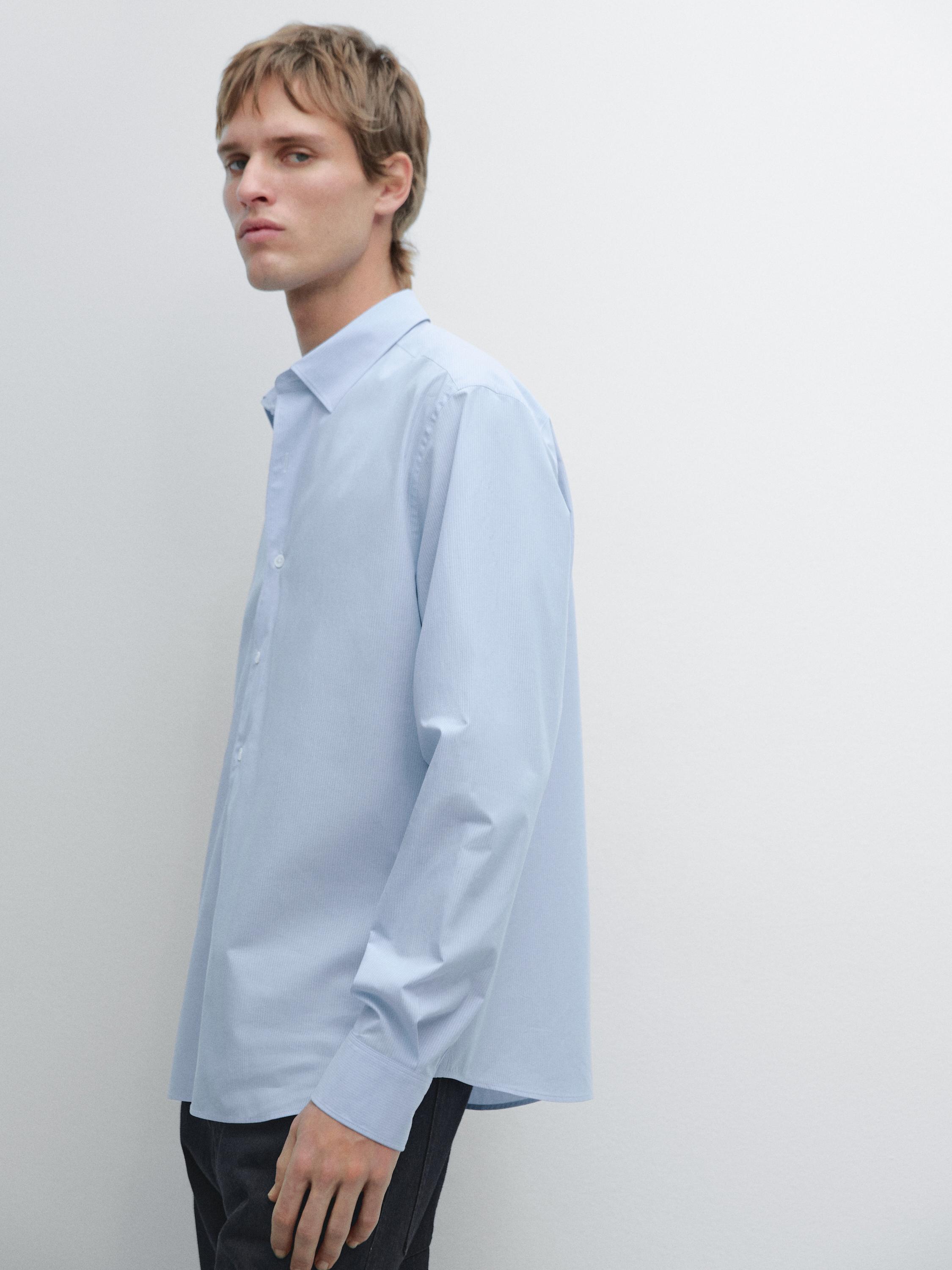 Regular fit striped poplin shirt — MEDIUM BLUE