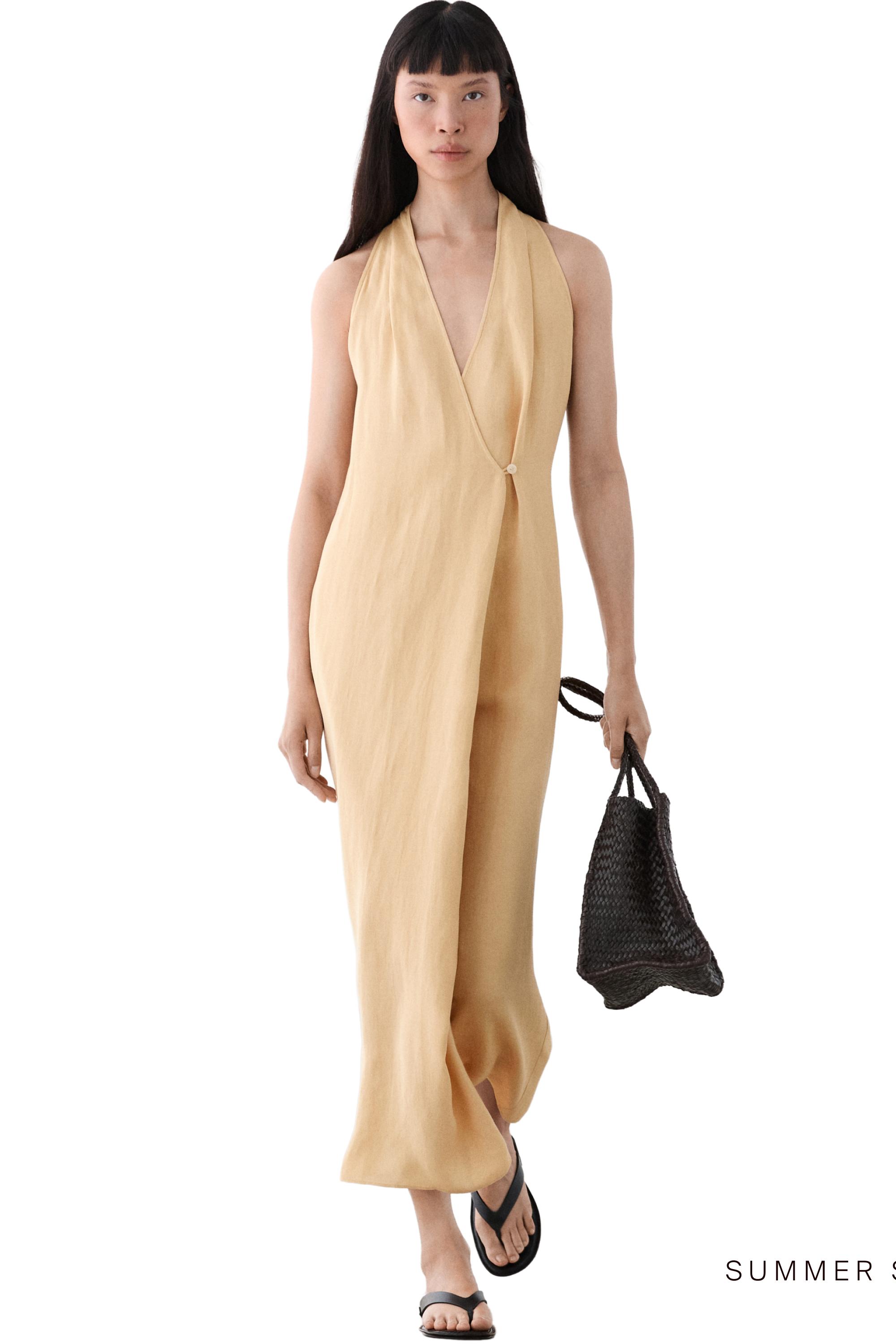 Midi dress with button detail — PALE YELLOW
