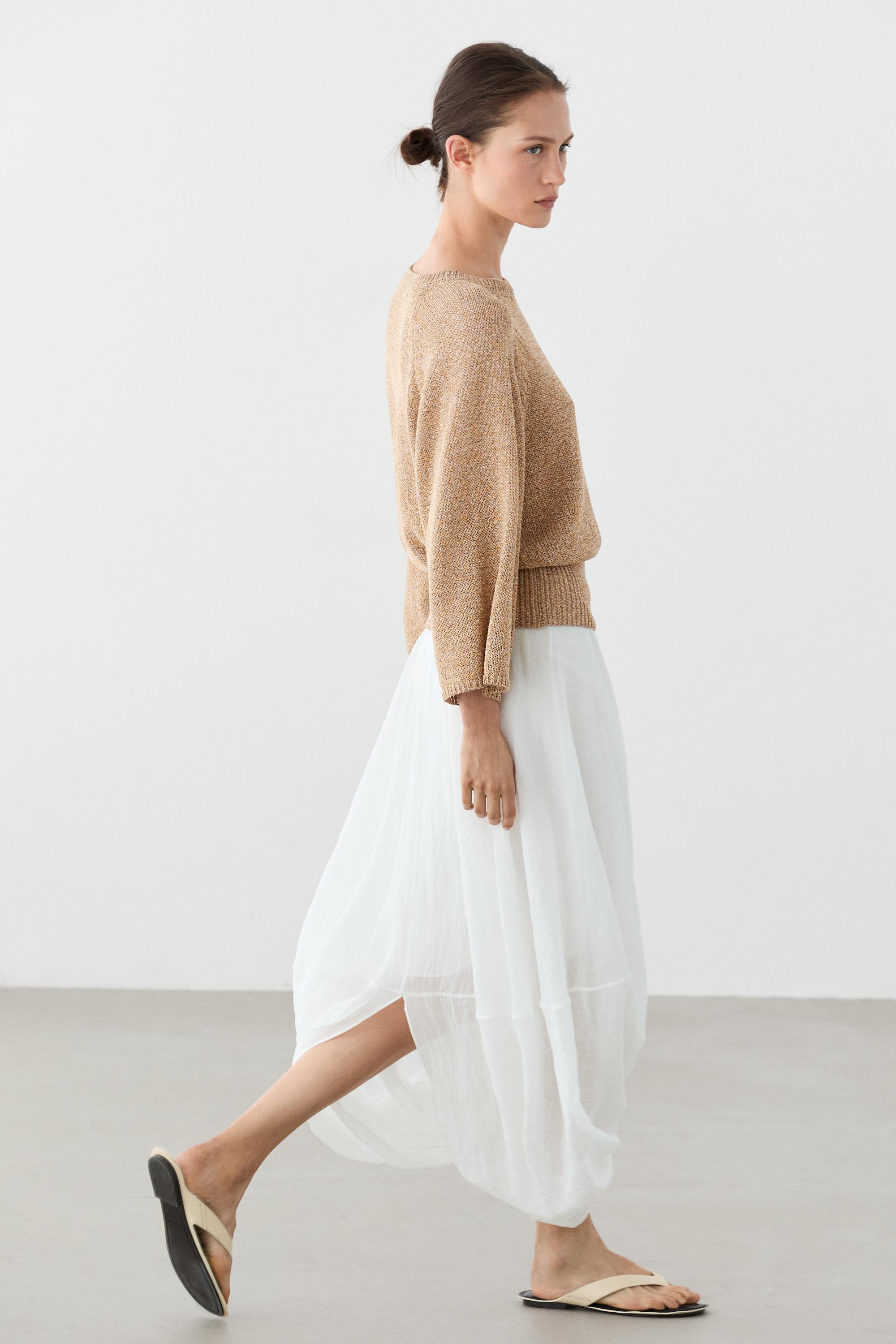 Cotton blend heathered knit sweater — Tobacco brown