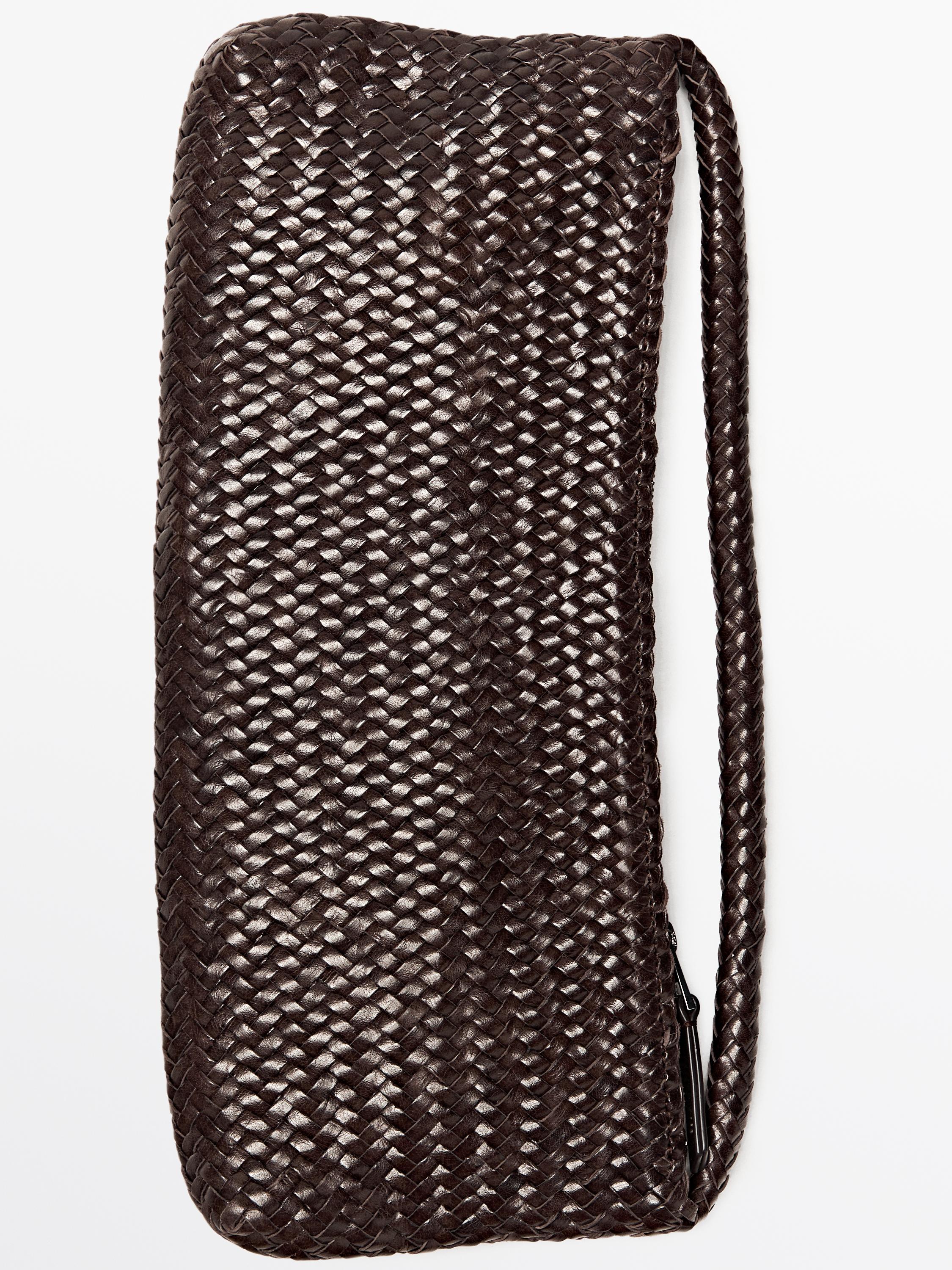 Nappa leather woven croissant bag — BROWN