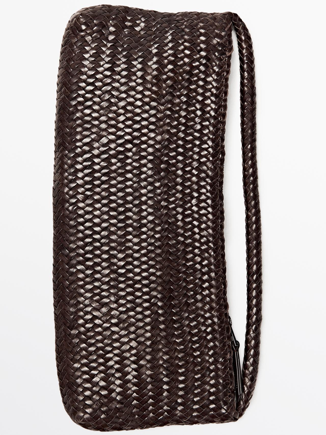 Nappa leather woven croissant bag — BROWN