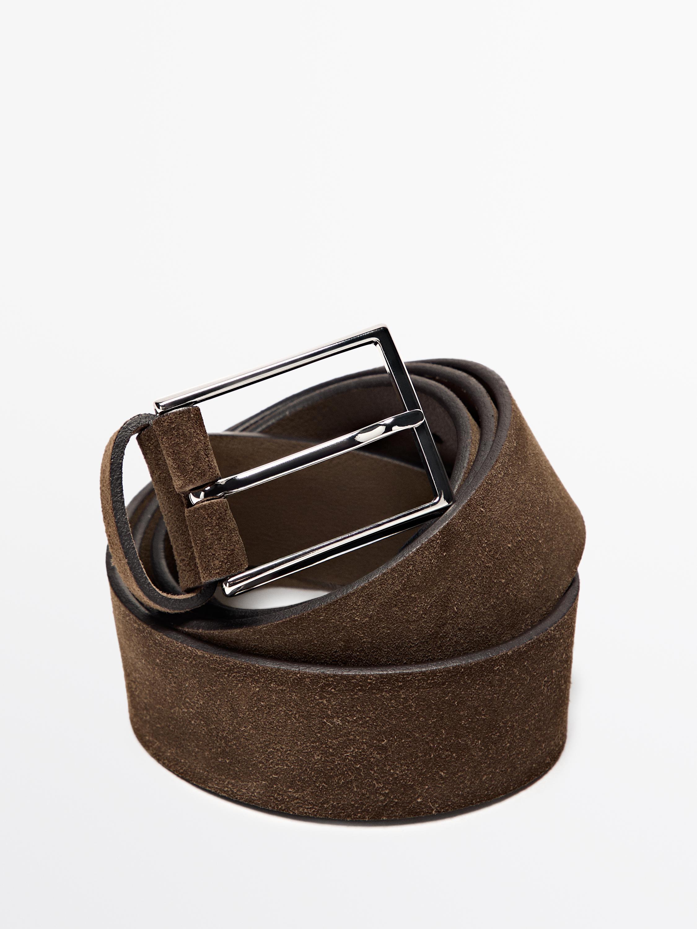 Plush nappa leather belt with nickel buckle — BROWN