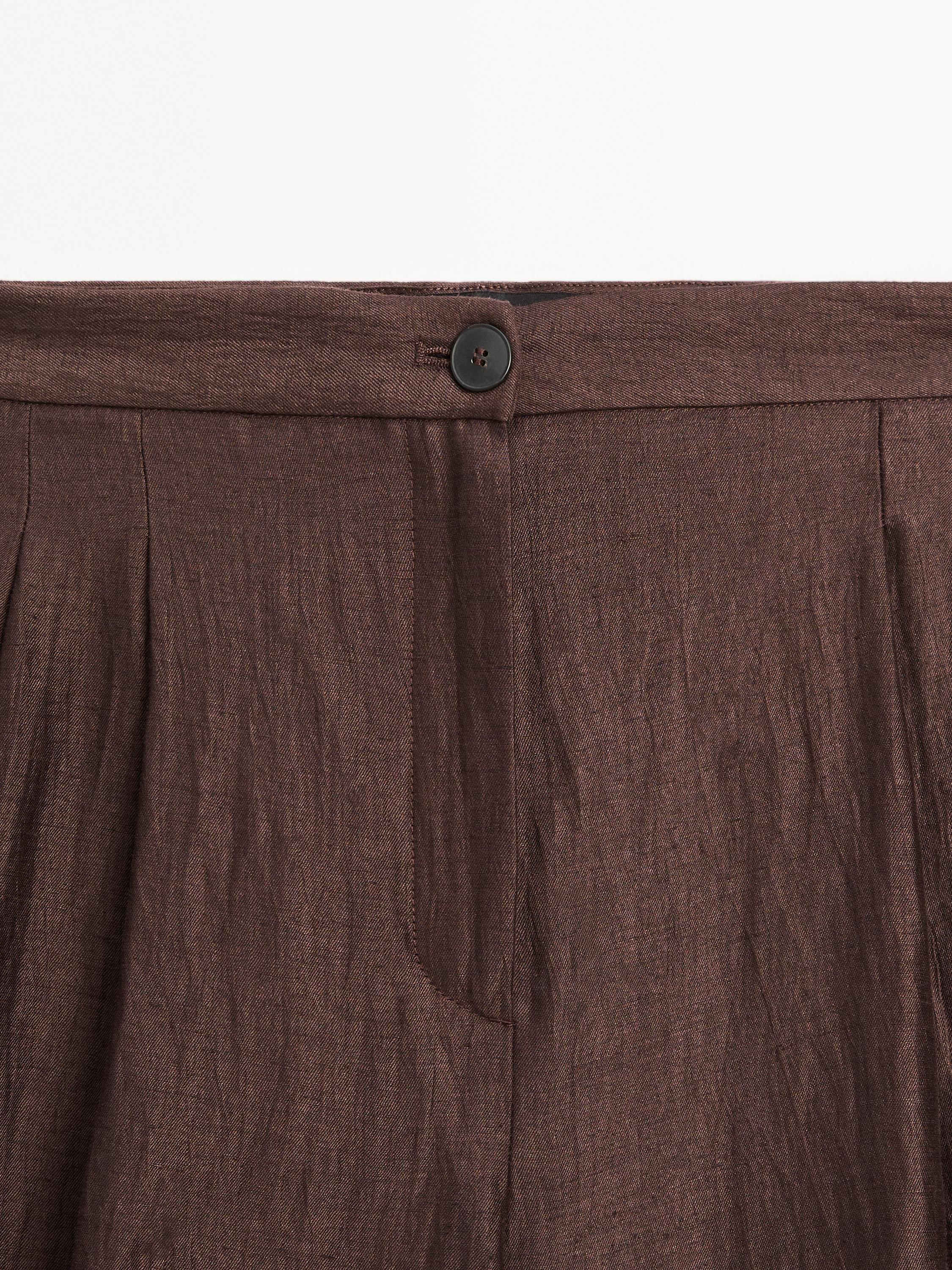 Wide-leg mid-rise crinkle trousers