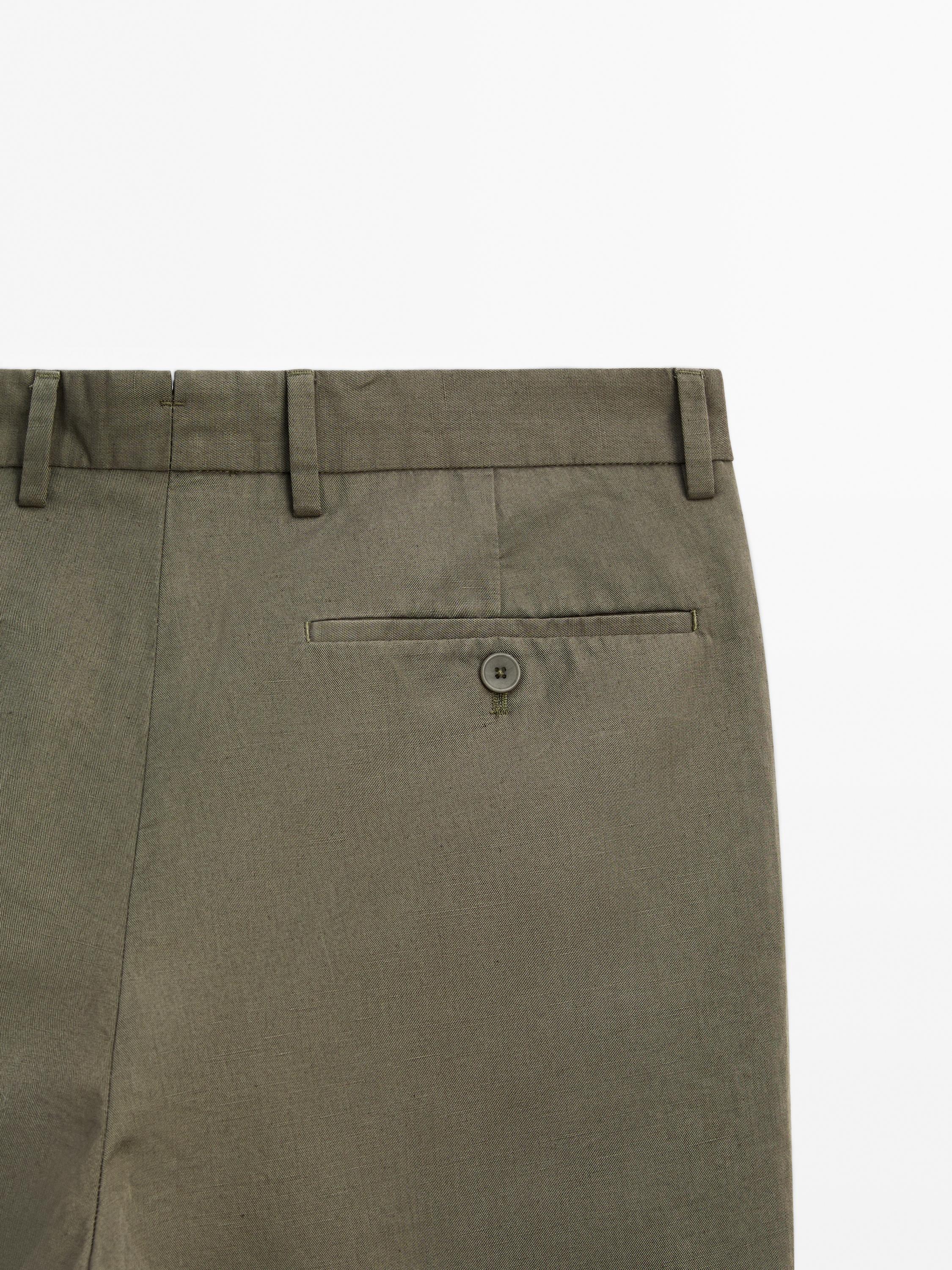 Cotton blend tapered fit trousers