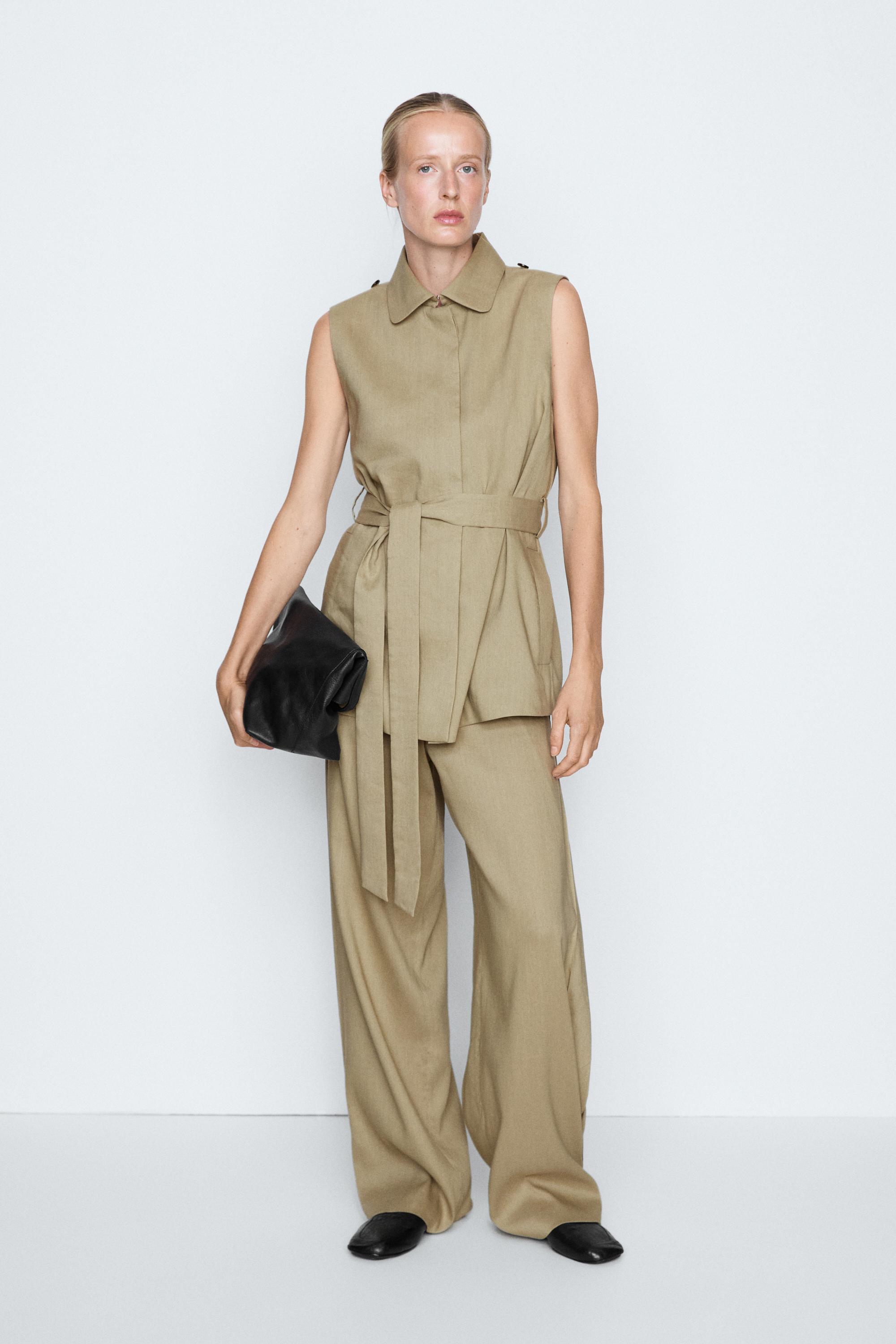 Linen blend short trench coat - STUDIO — PALE KHAKI