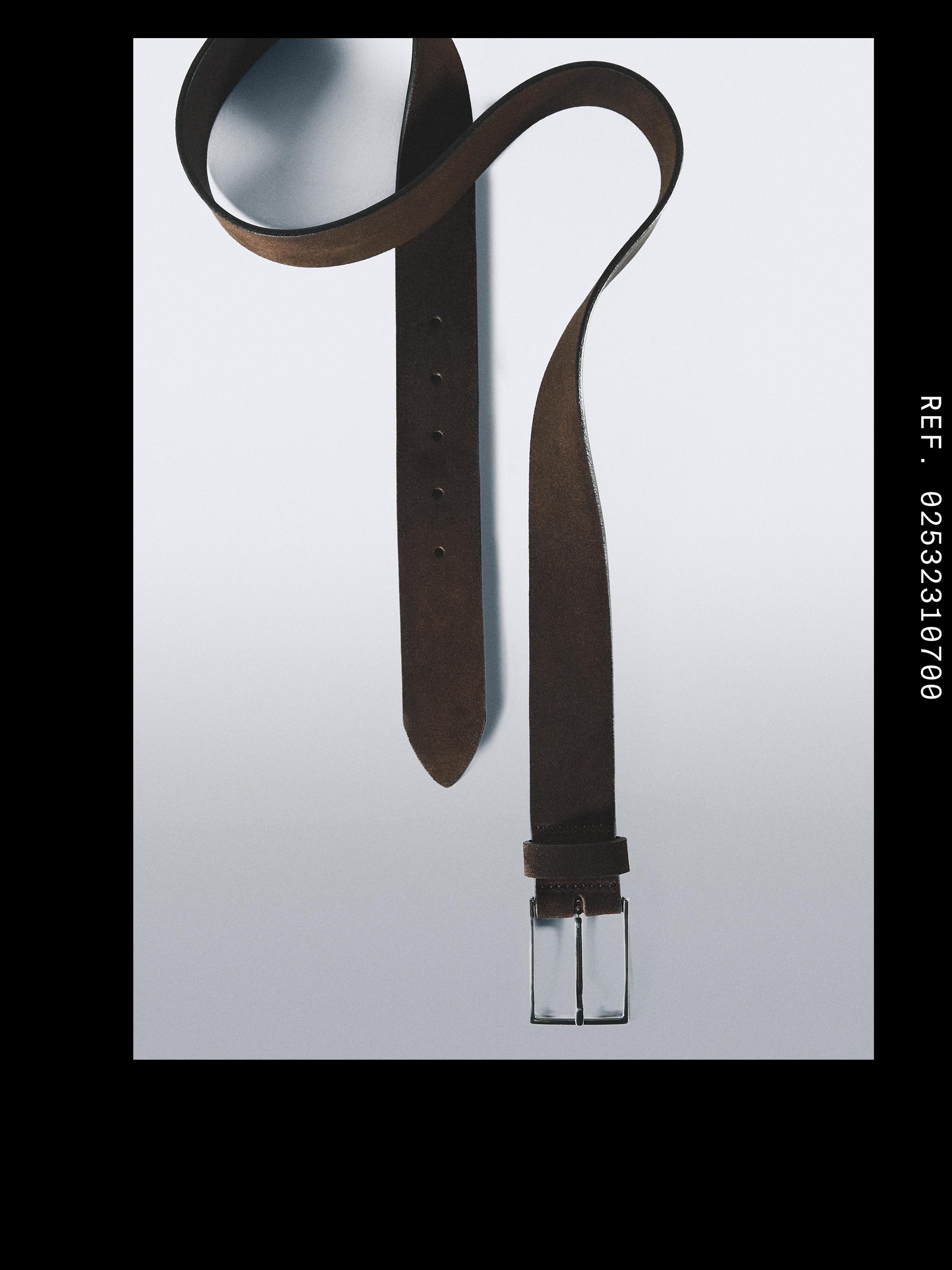 Plush nappa leather belt with nickel buckle — BROWN