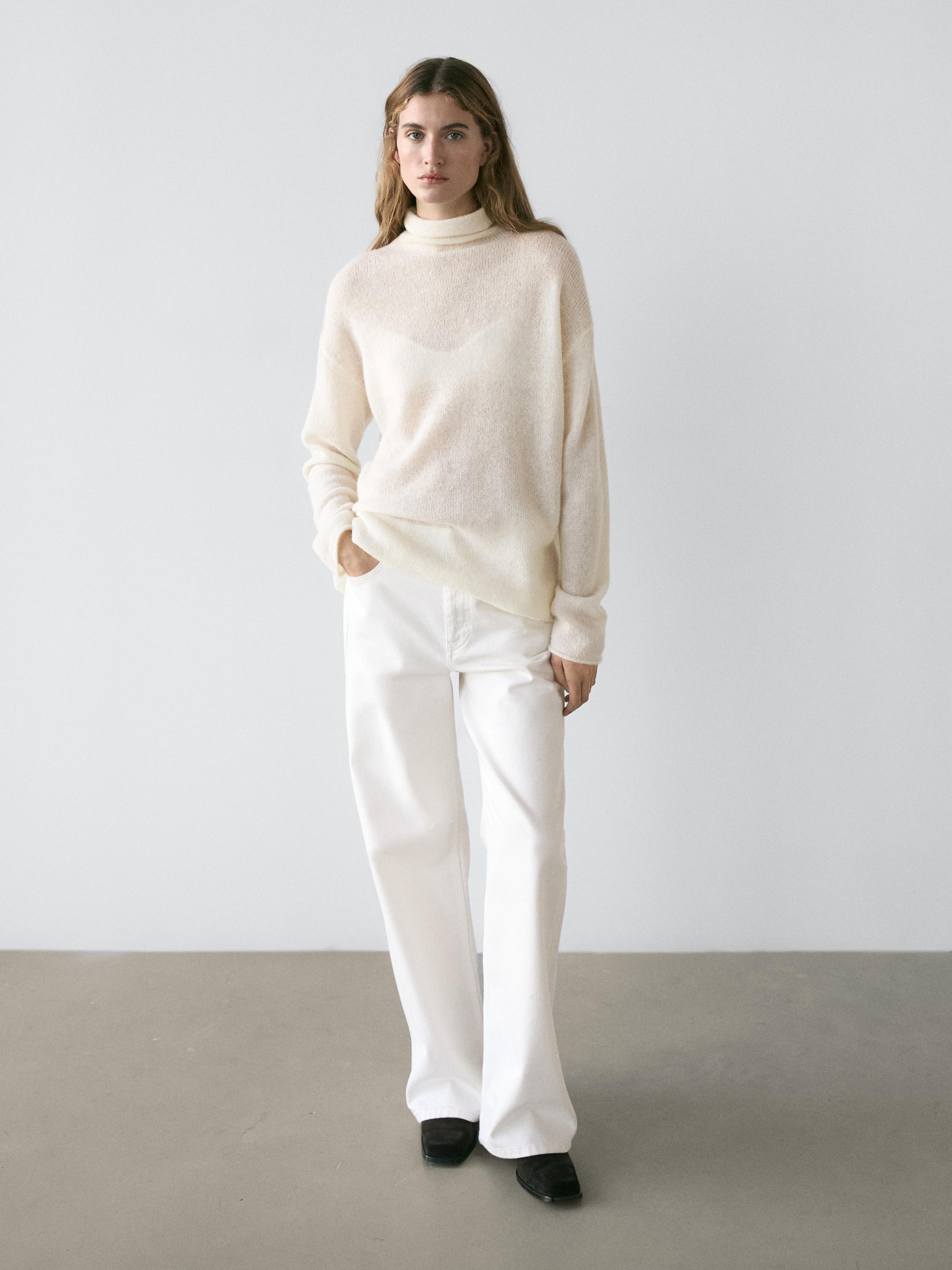 100% wool high neck knit sweater — Off white