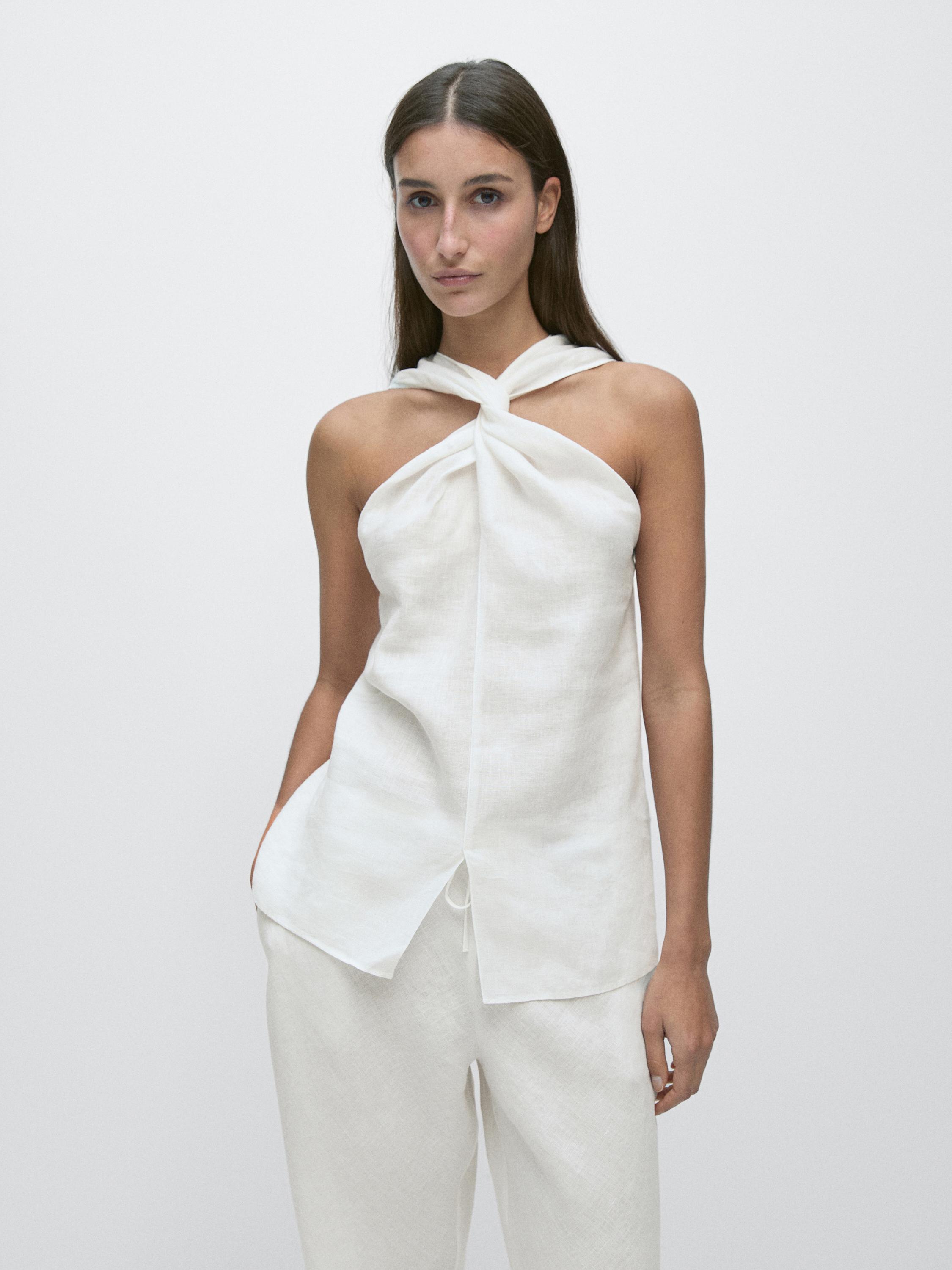 100% linen crossover top