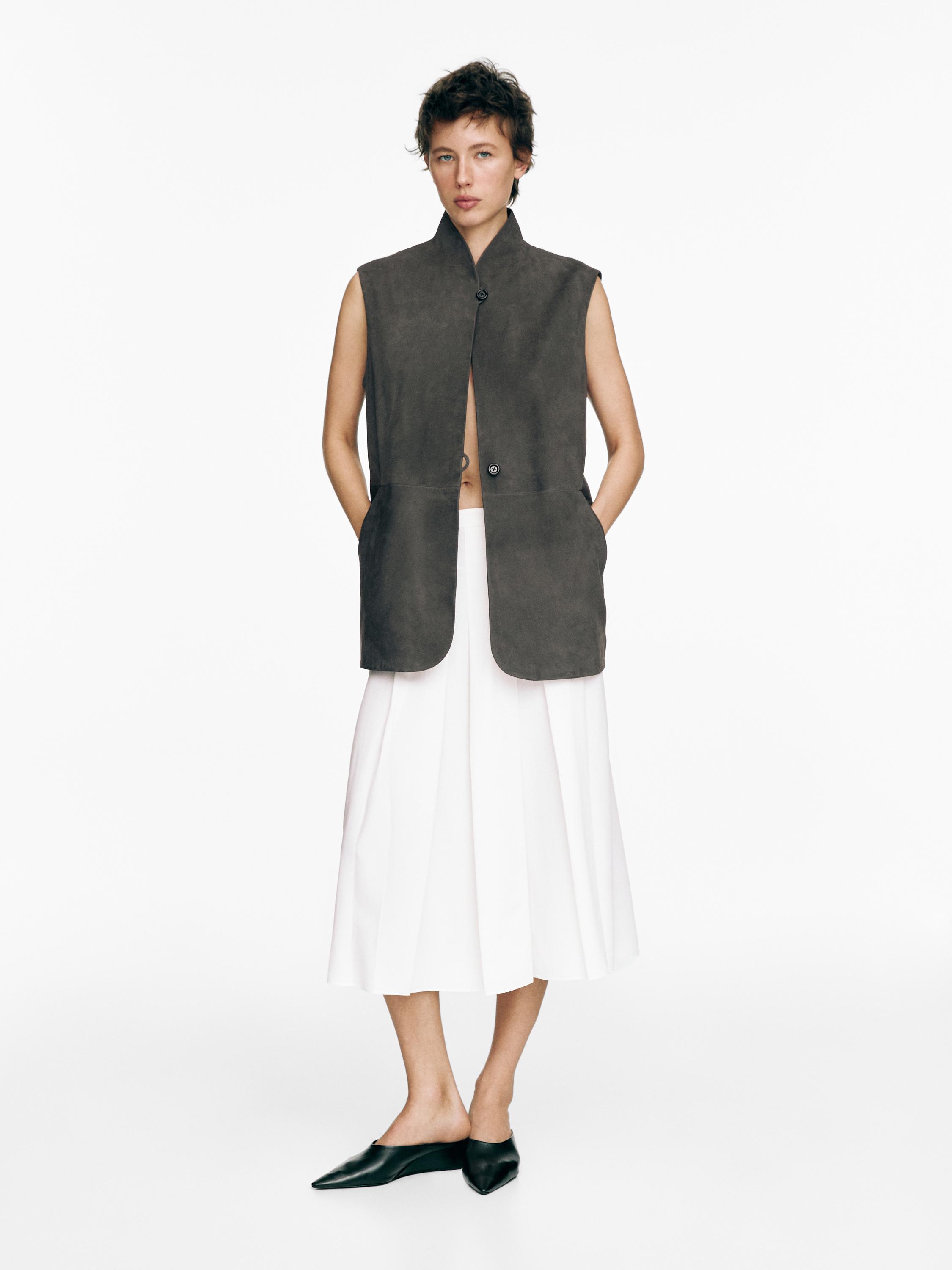 Midi skirt with box pleats — WHITE