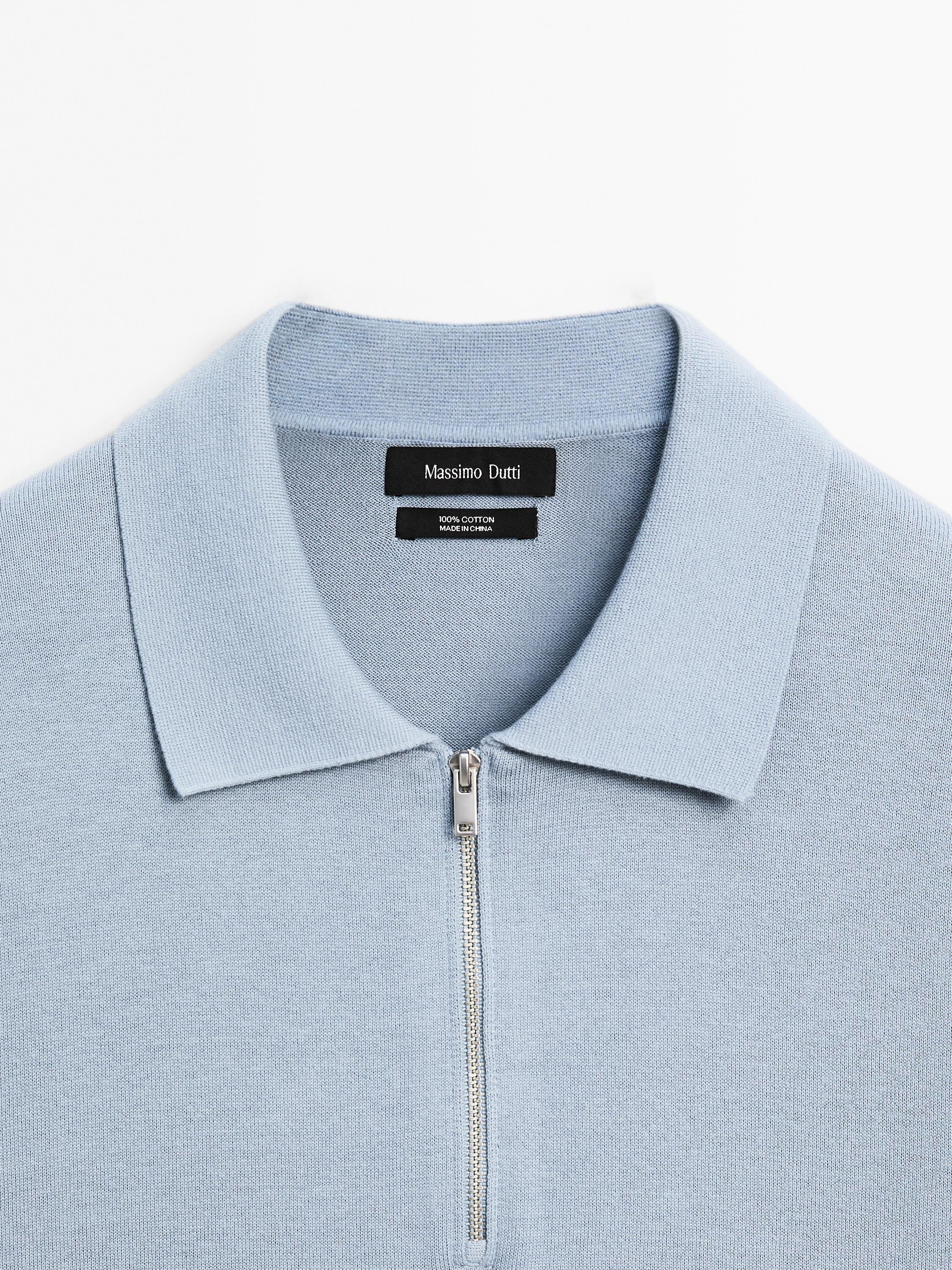 Cotton knit quarter-zip polo shirt