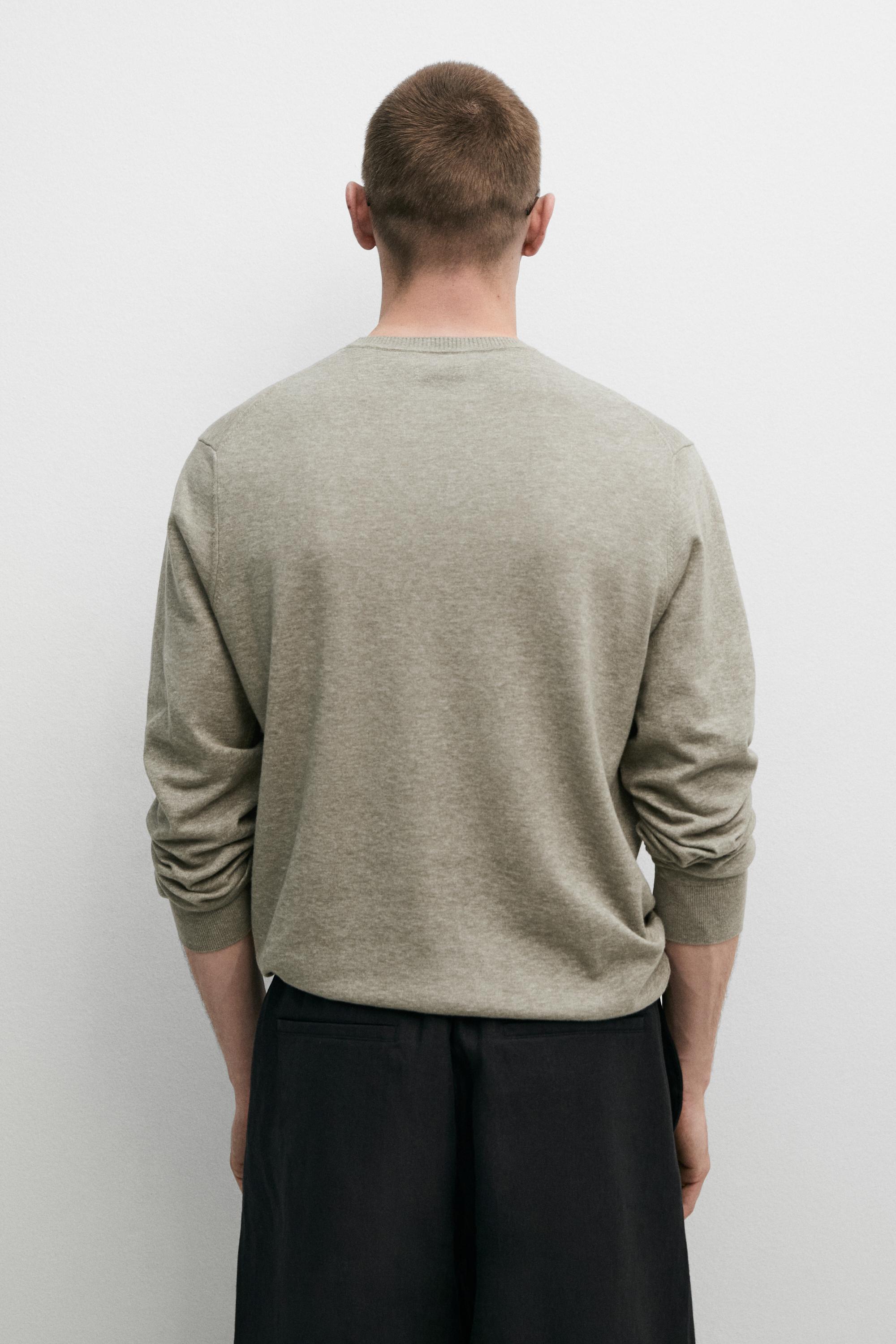 Knit 100% cotton crew neck sweater — Greyish green