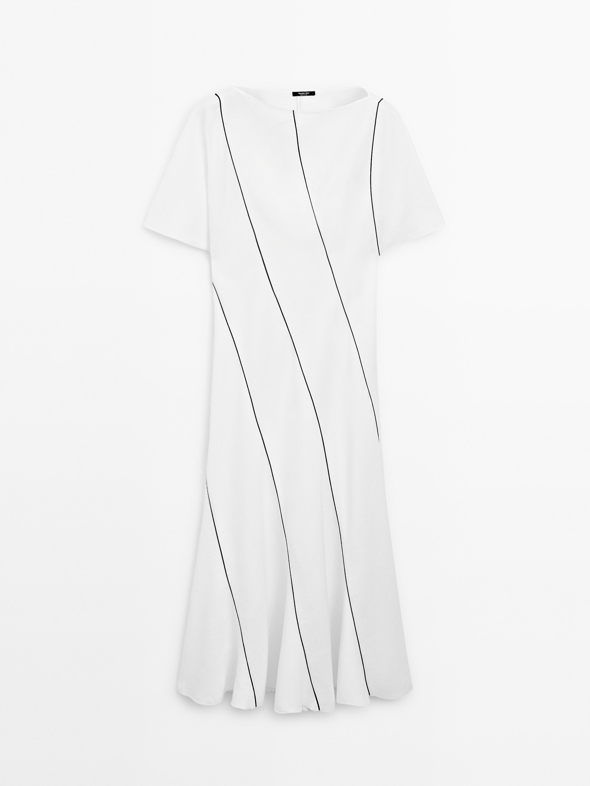Flowing linen blend dress with contrasting details