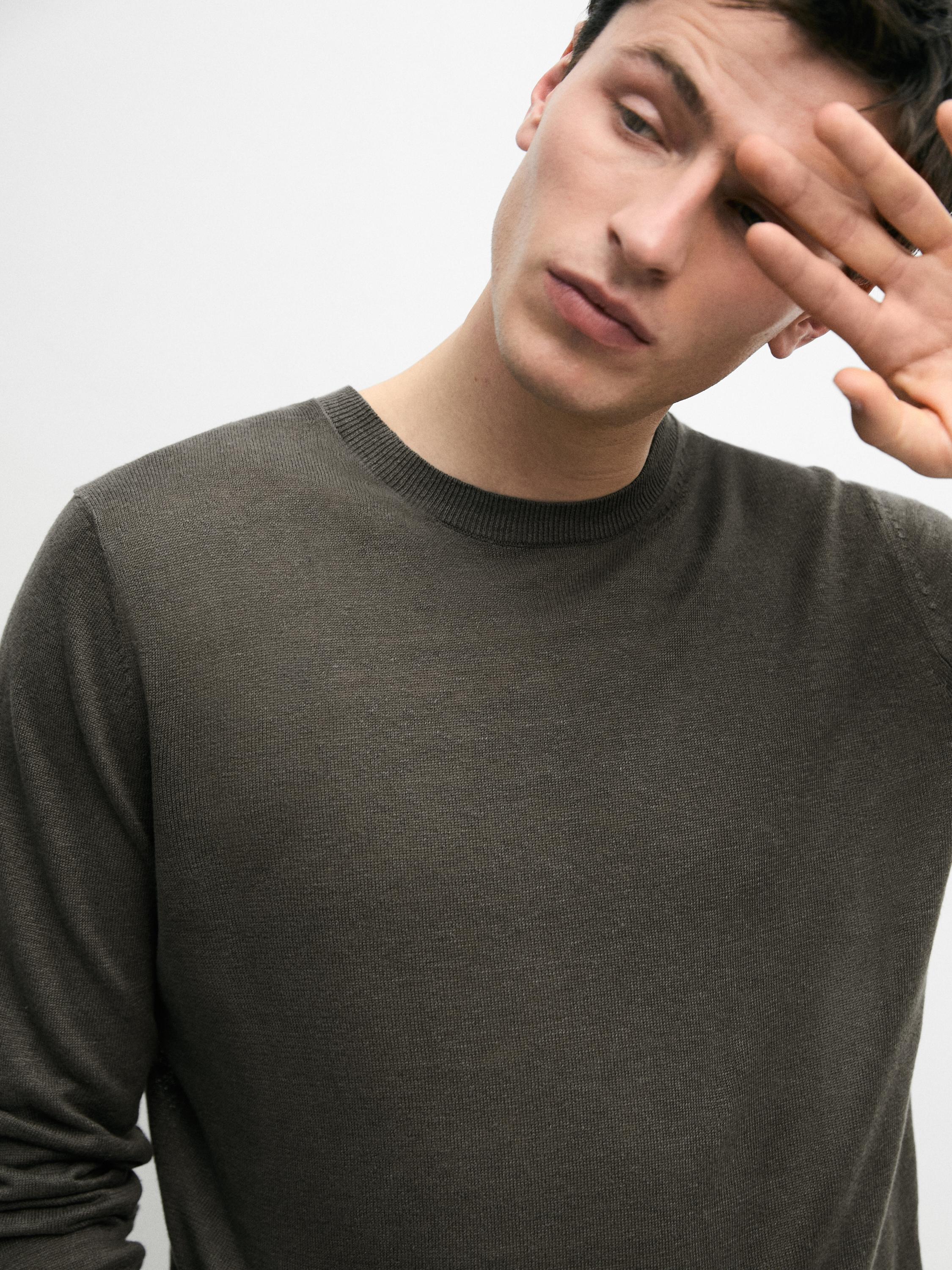 100% linen knit crew neck sweater — Powder