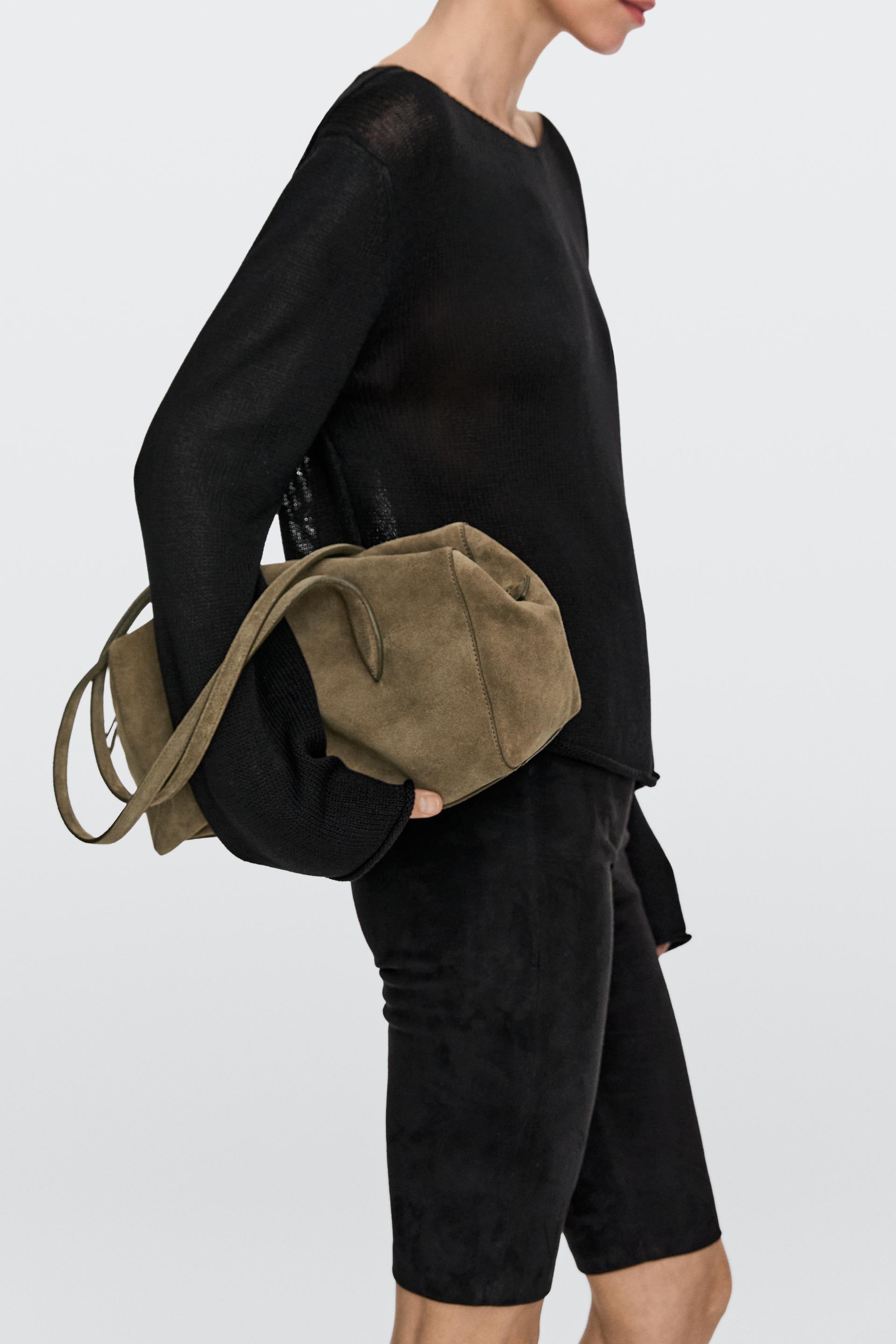 Bolso West Satchel Piel Serraje - Marrón Topo - 01 - Massimo Dutti - Mujer