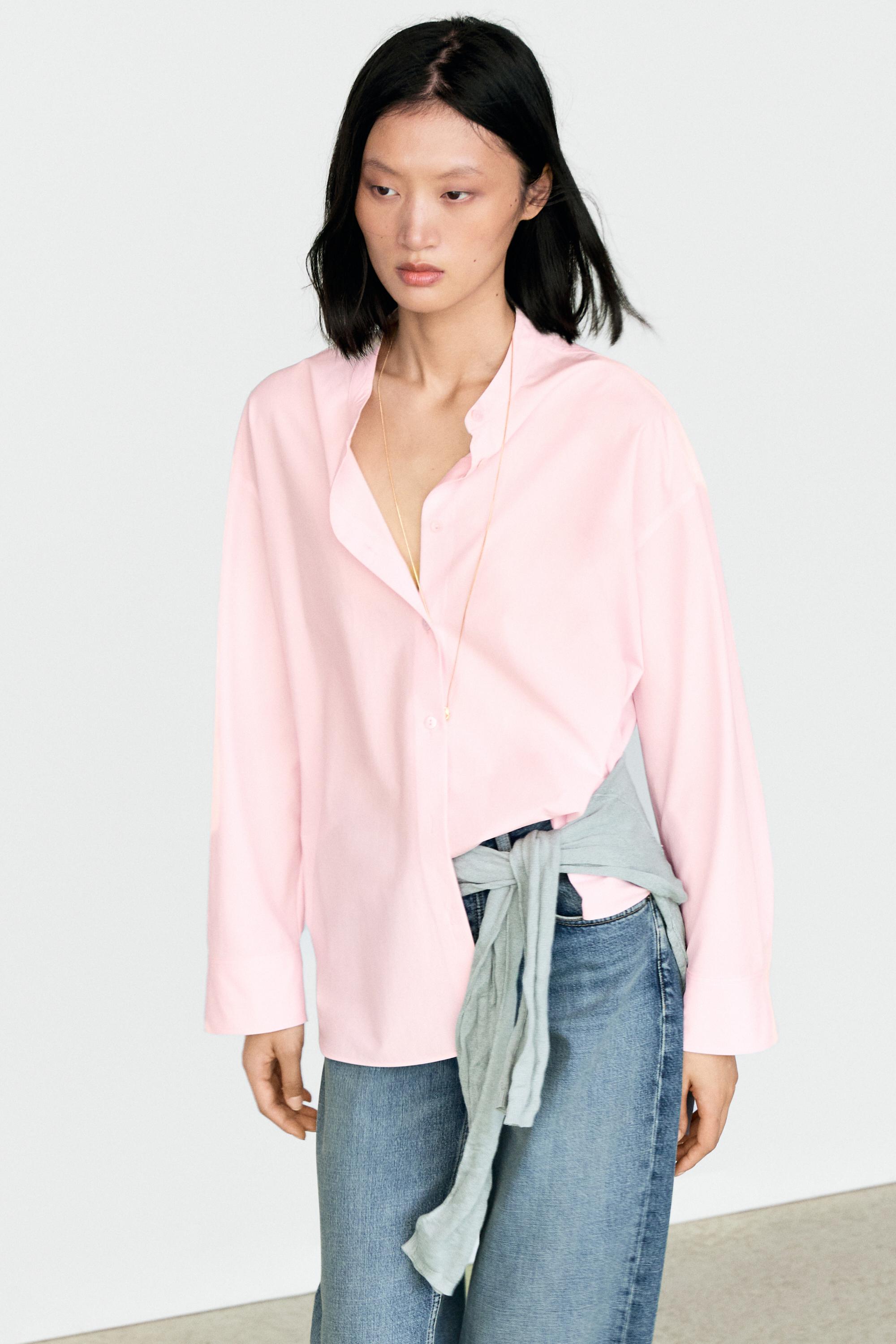 Cotton-blend stand collar shirt