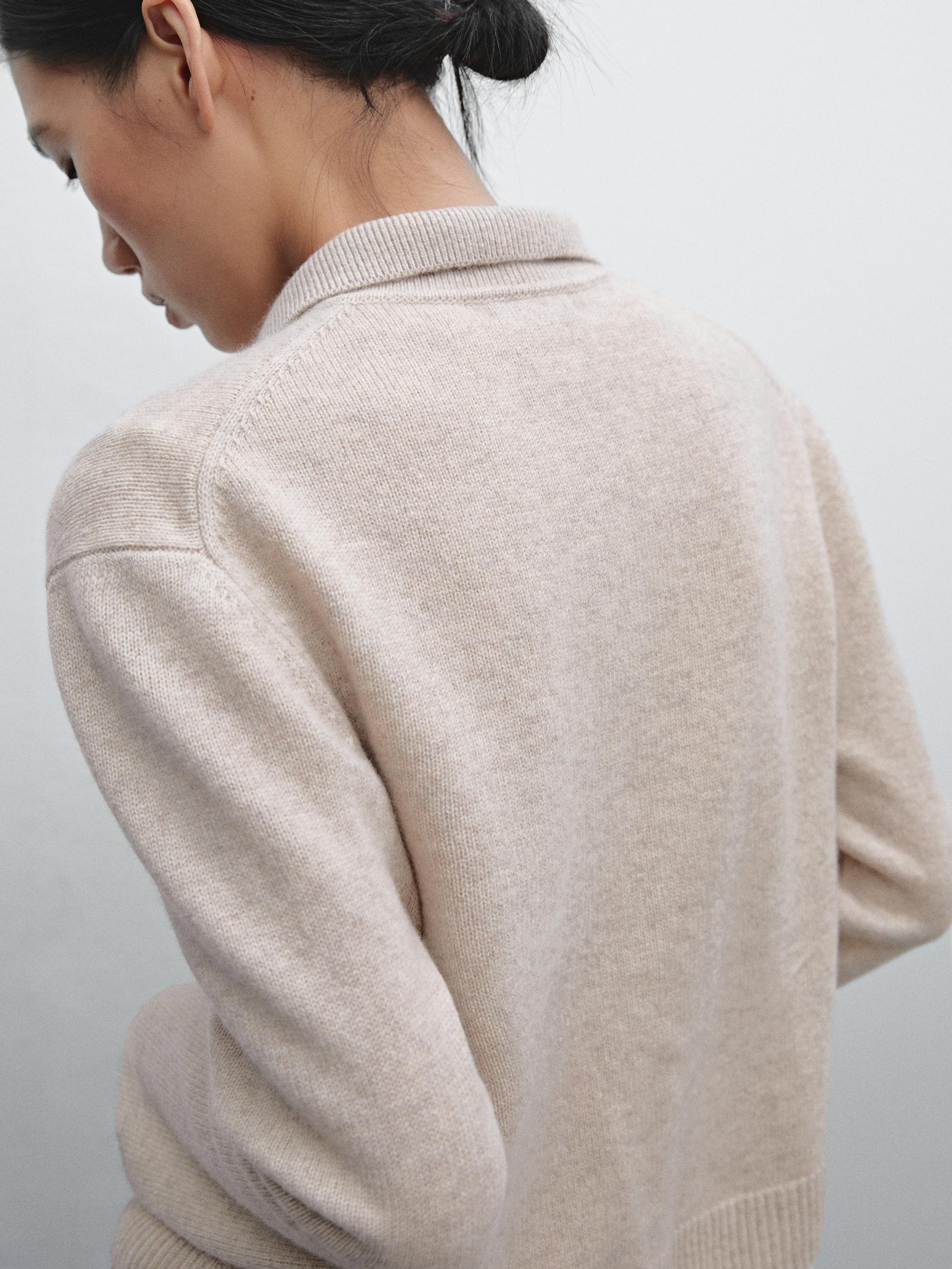 Wool blend cardigan with lapel collar