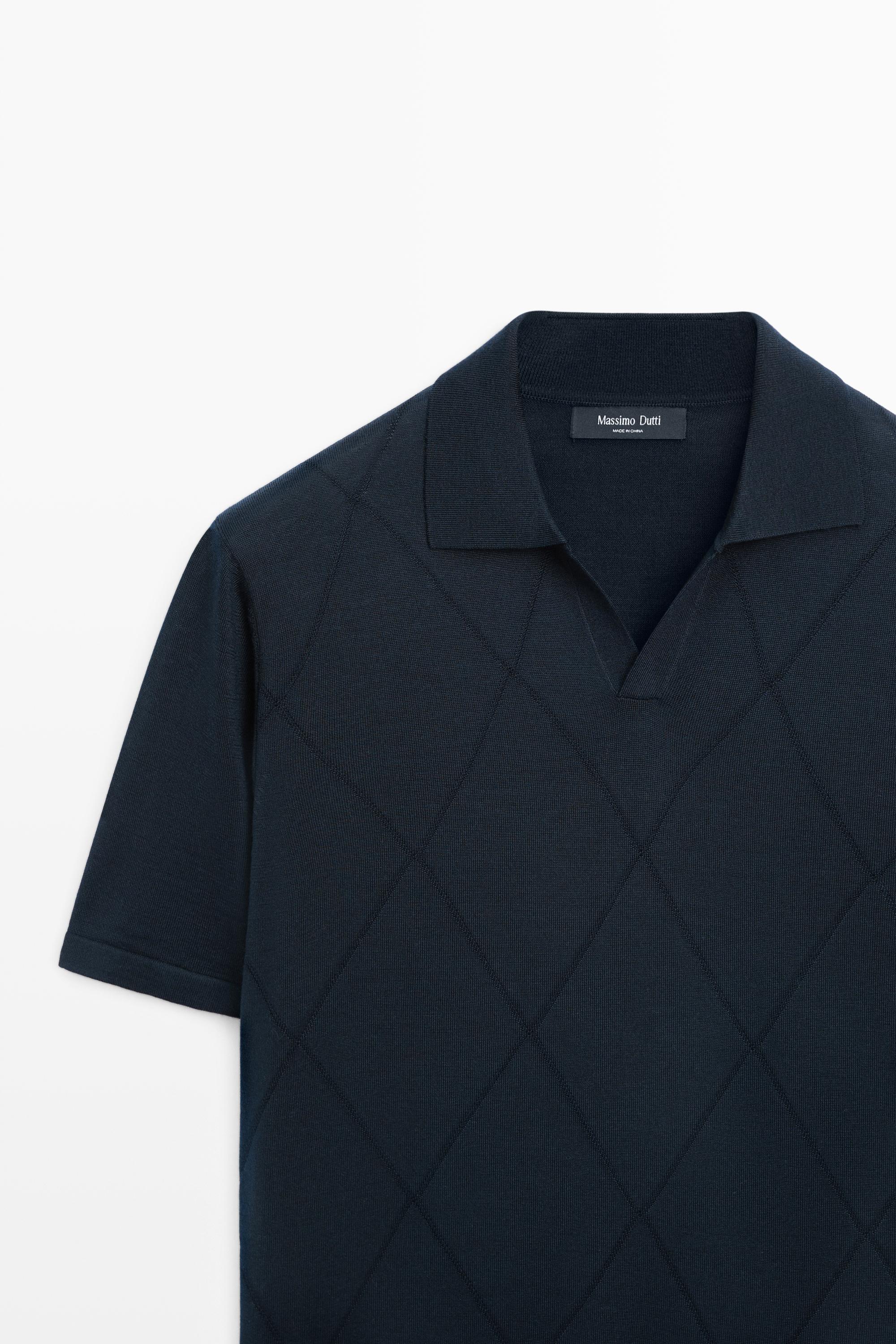 Argyle knit polo sweater — NAVY BLUE
