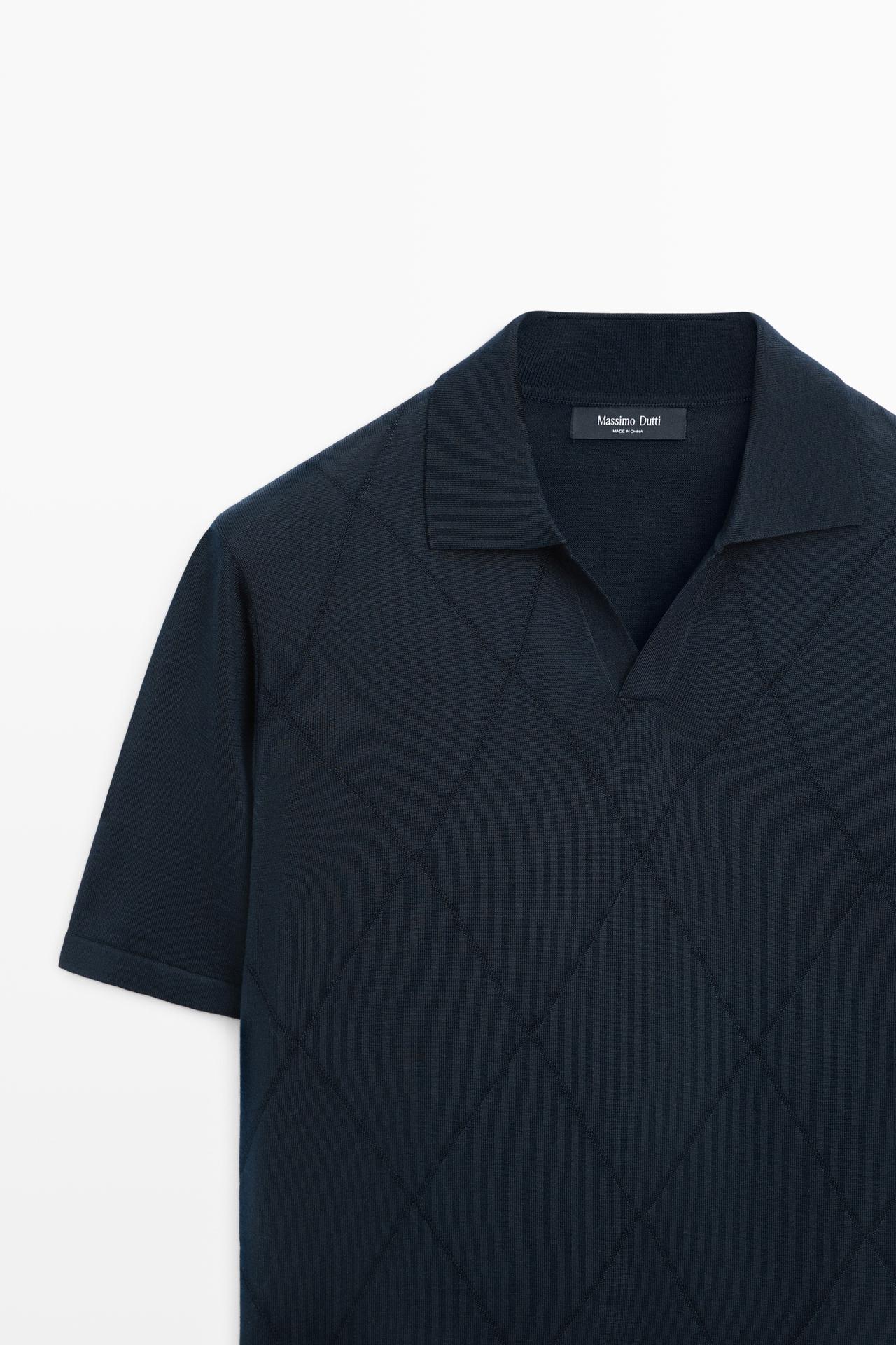 Argyle knit polo sweater — NAVY BLUE