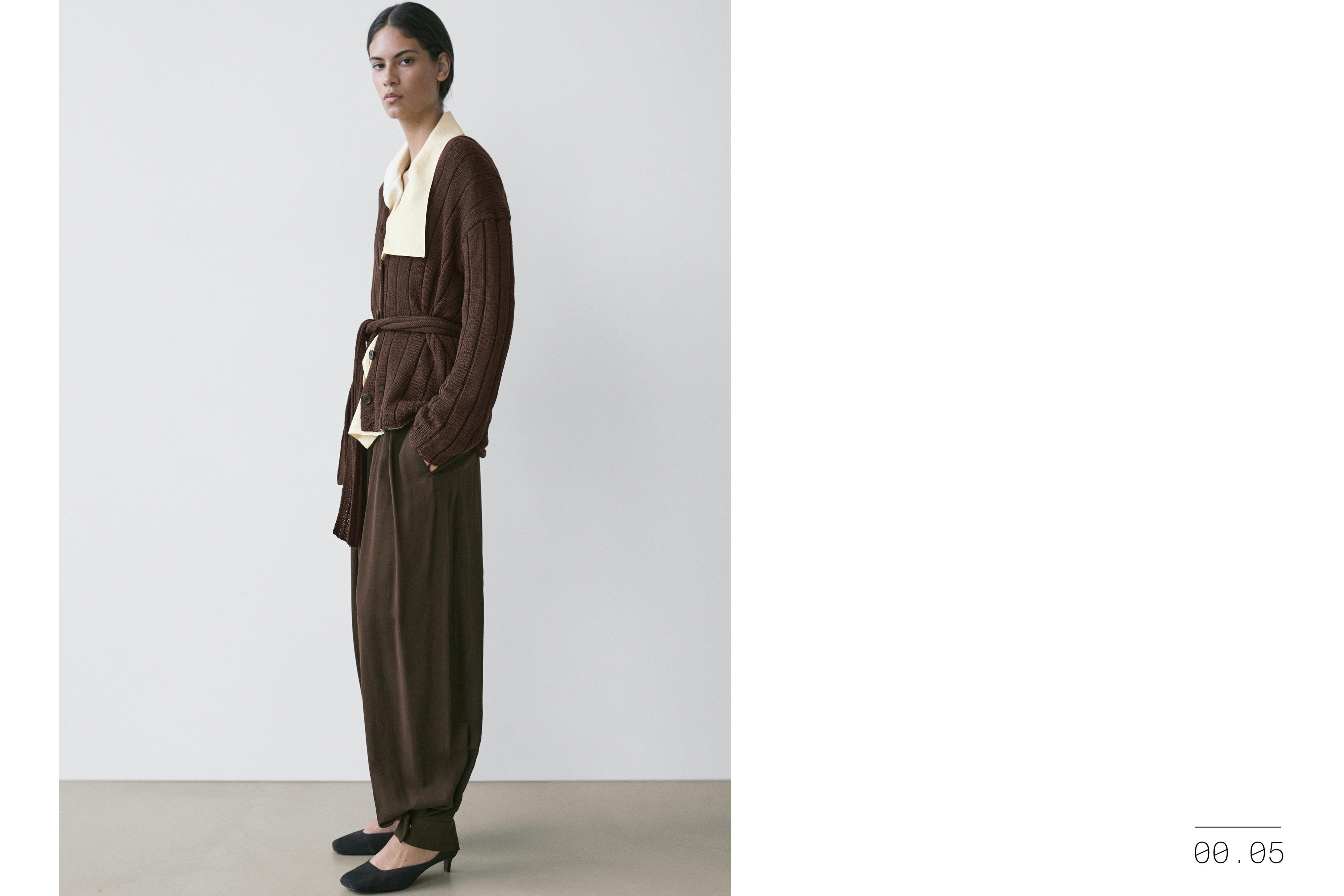Knit cardigan with waist detail — Chocolate