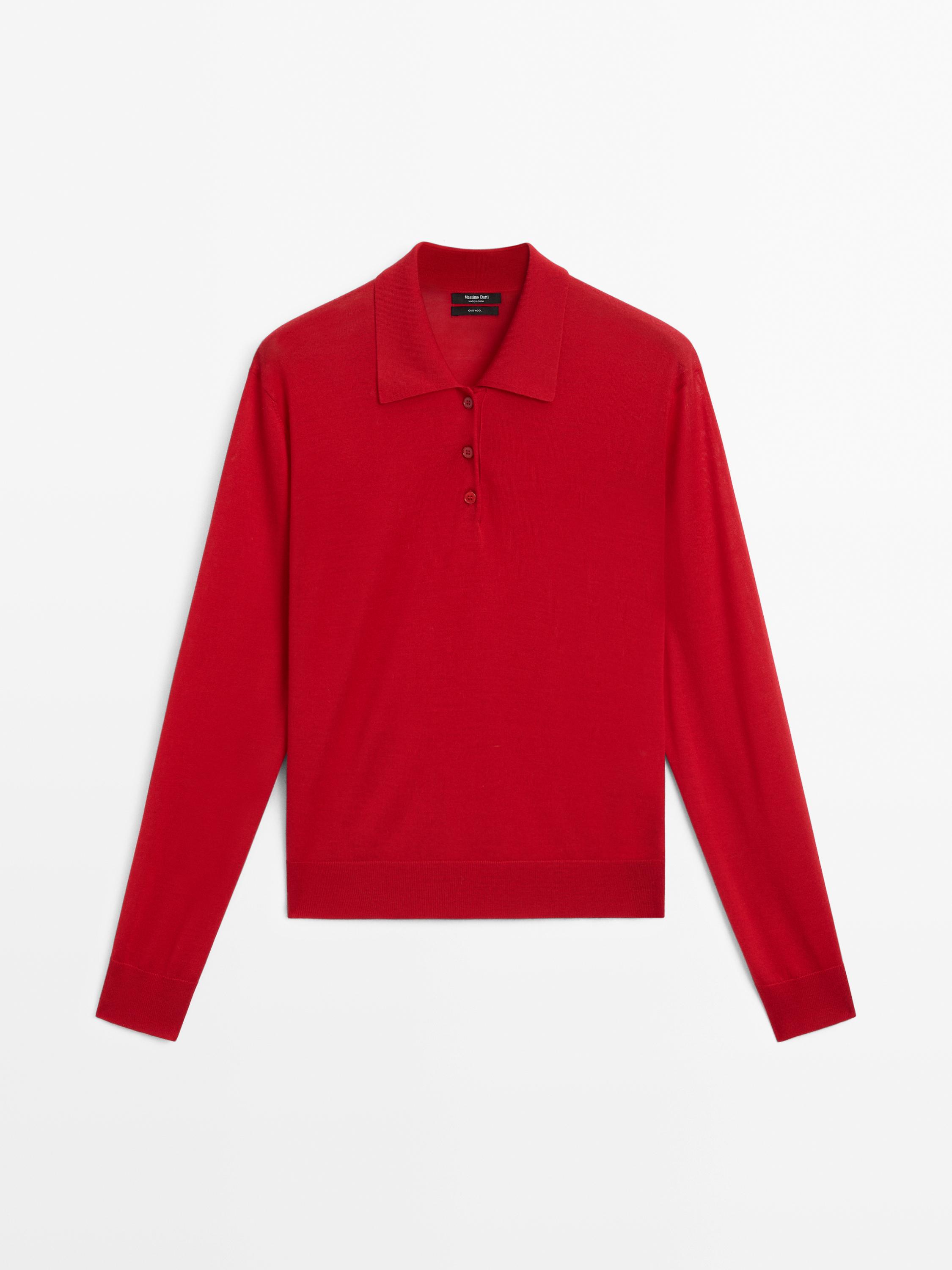 100% wool polo collar sweater with buttons