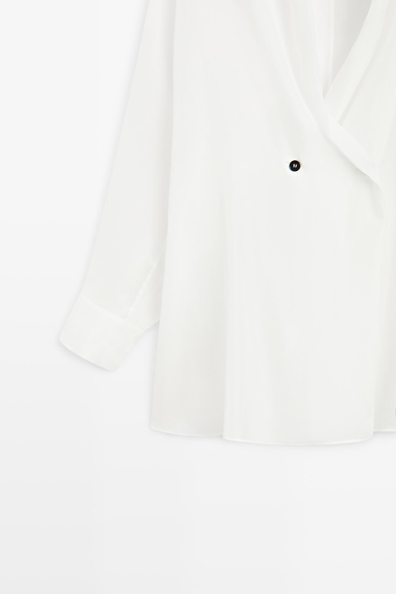100% silk tuxedo-style wrap shirt — Off white