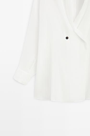 100% silk tuxedo-style wrap shirt — Off white 7