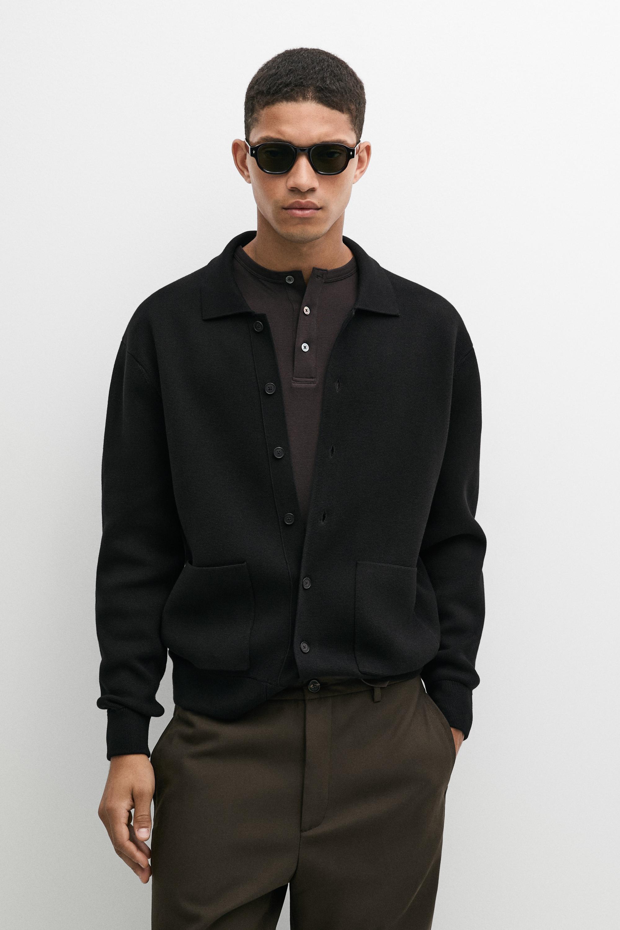 100% cotton knit polo collar cardigan