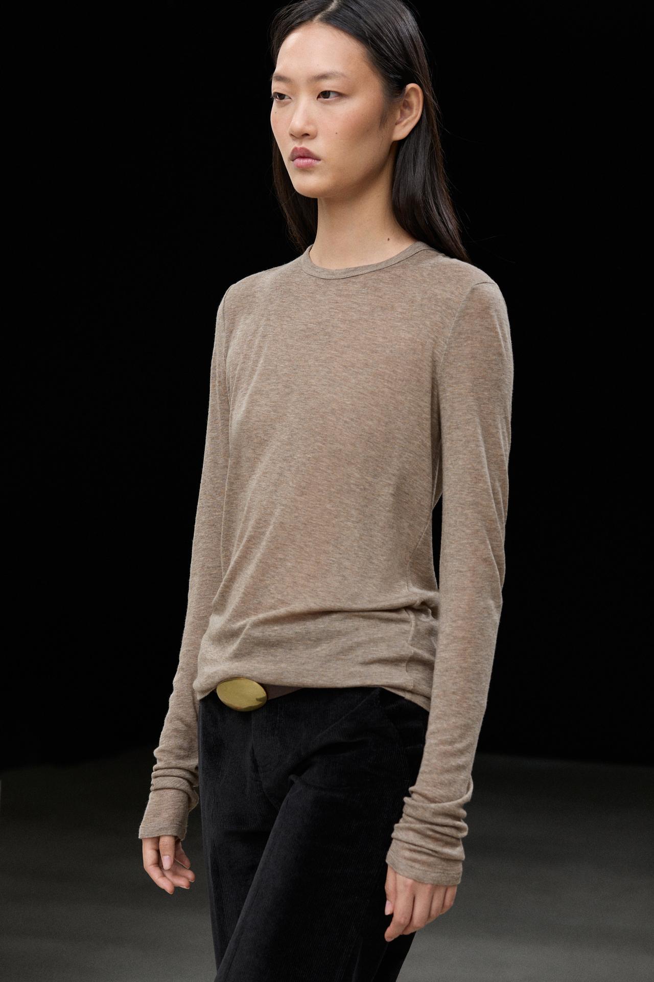 Long sleeve wool-blend T-shirt — MOLE BROWN